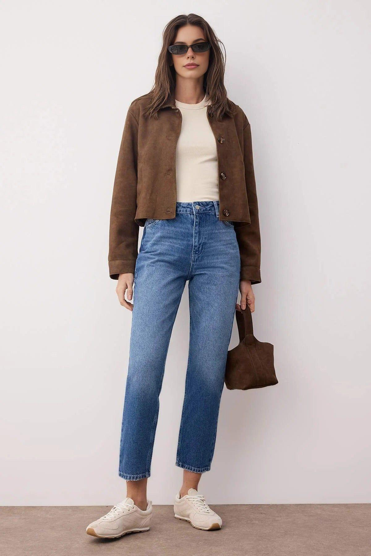 High Waist Mom Jeans Classic Straight-Fit Denim by WOVCOR