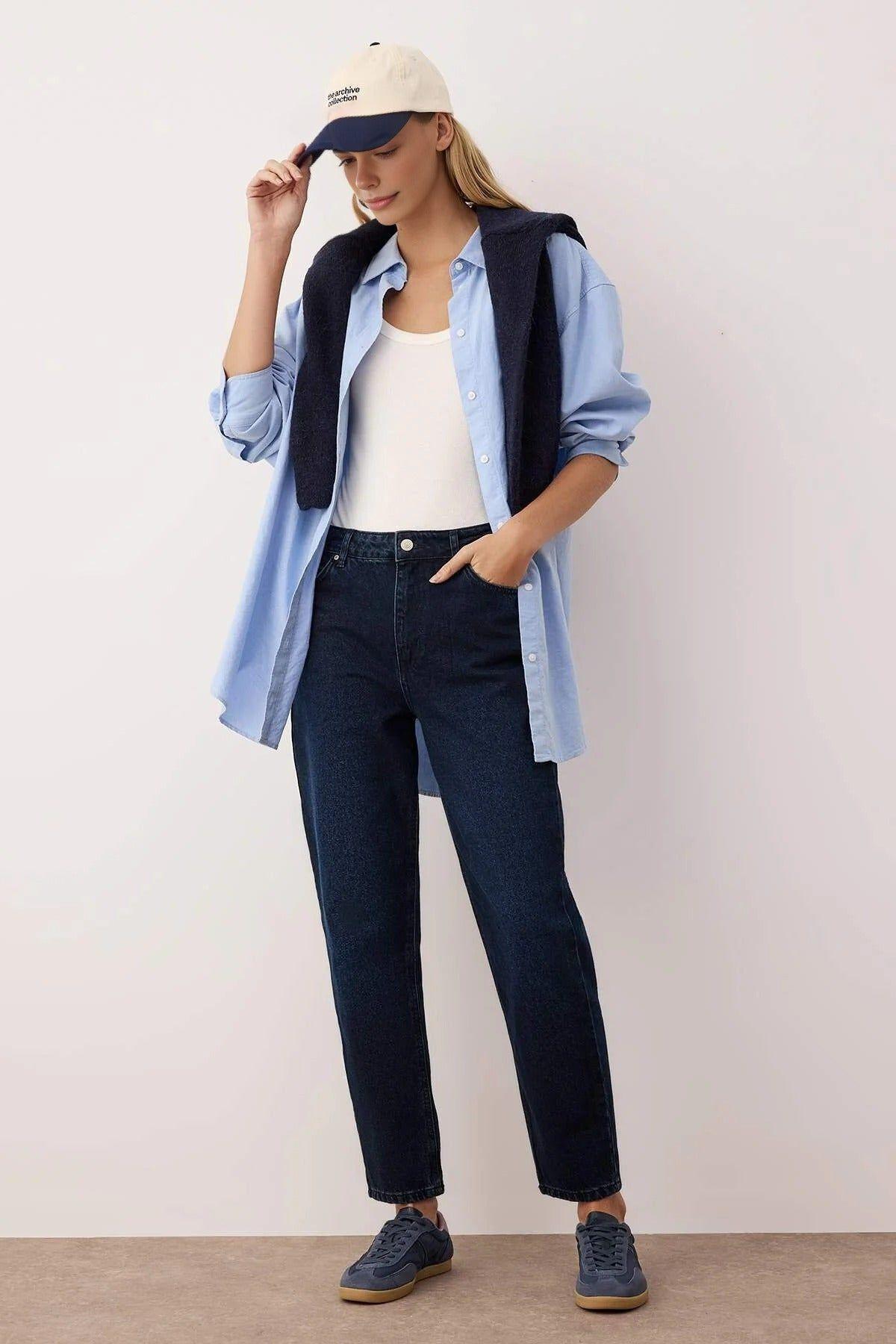 High Waist Mom Jeans Classic Straight-Fit Denim by WOVCOR