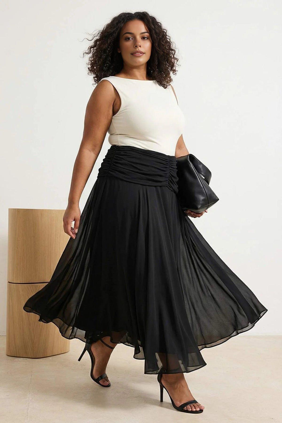 High Waist Pleated Midaxi Skirt with Flowing Chiffon Effect by WOVCOR