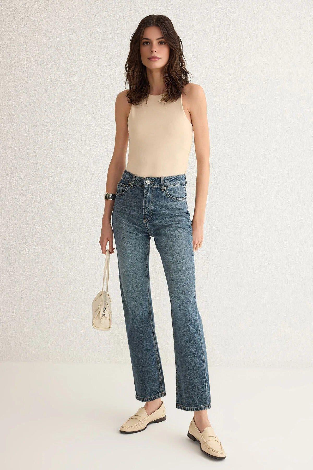 High Waist Straight Leg Cropped Jeans by WOVCOR