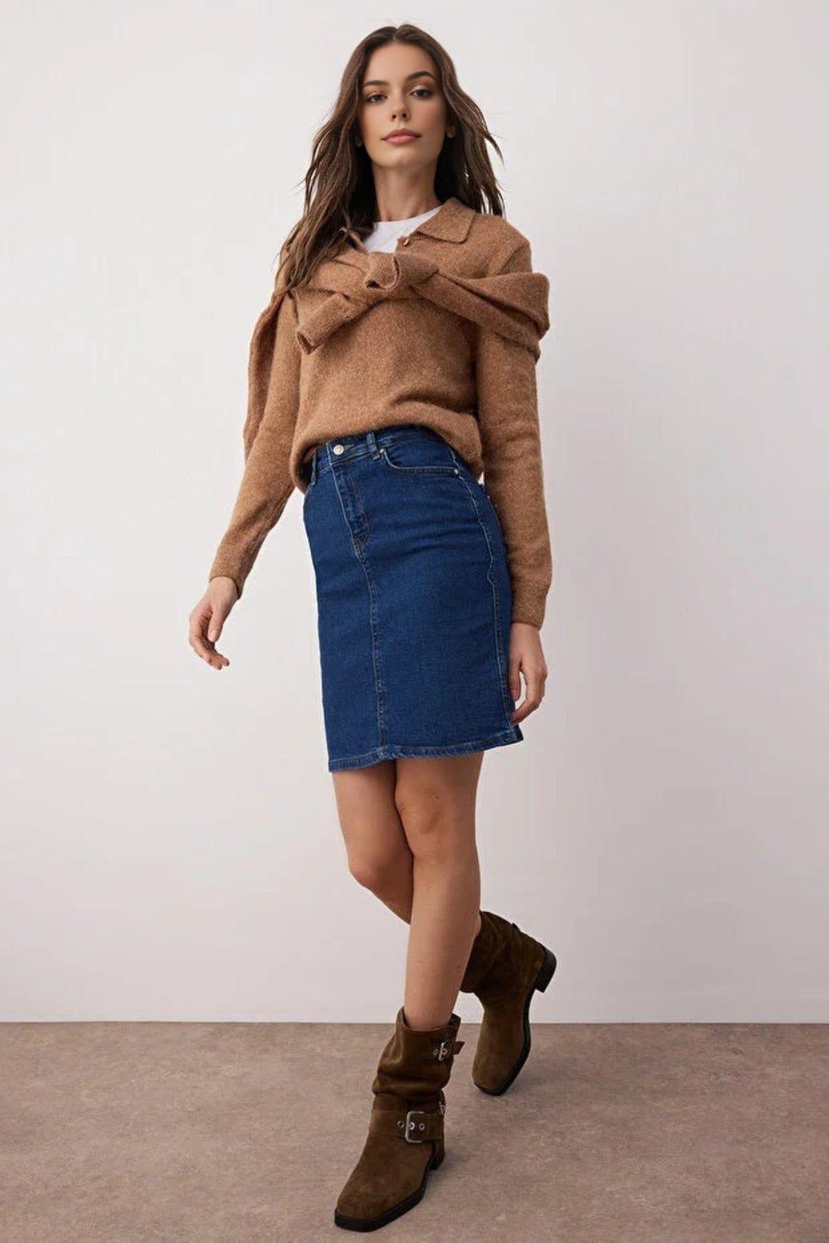 High Waist Stretch Mini Denim Skirt by WOVCOR