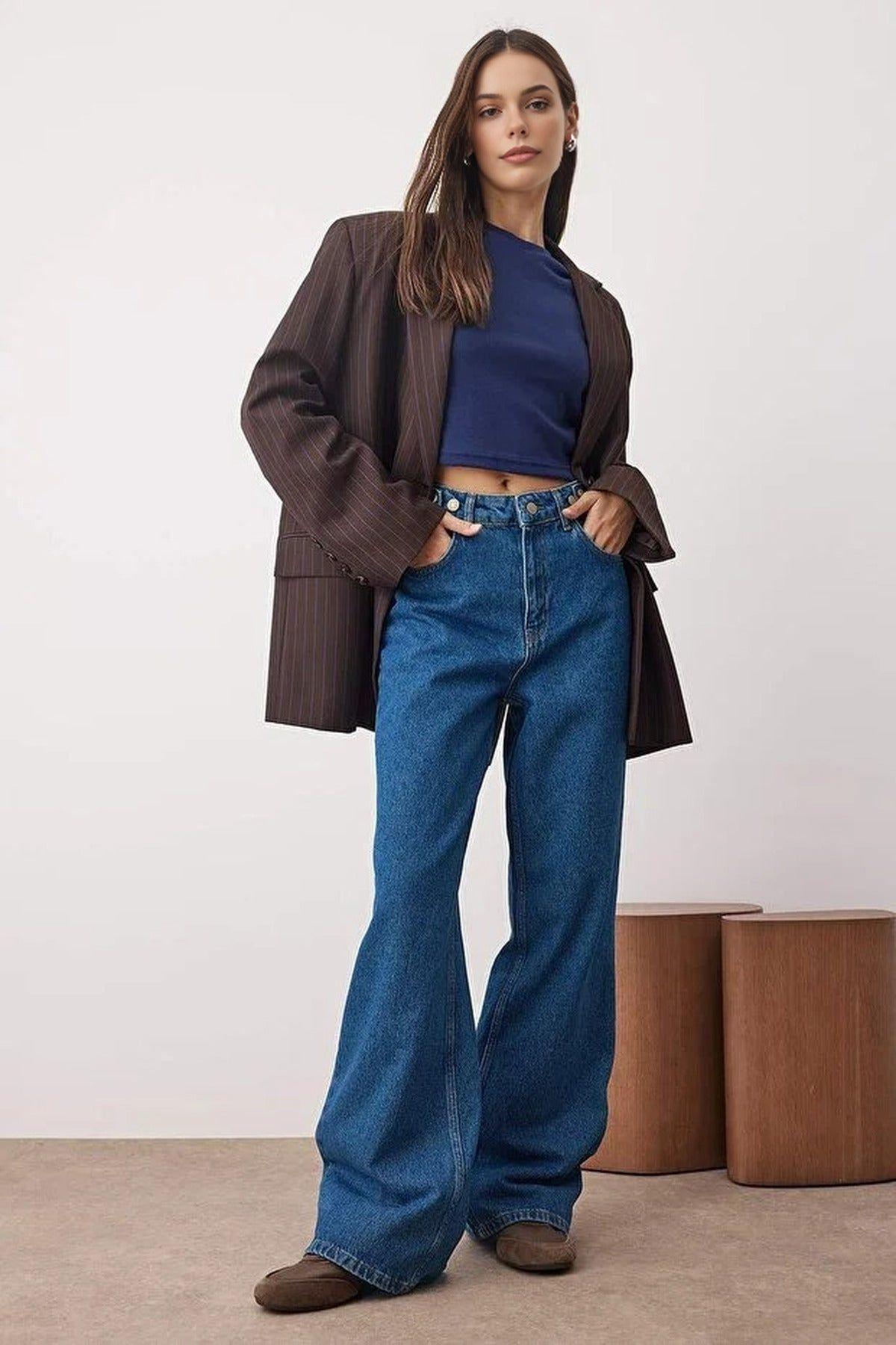 High Waist Wide Leg Jeans Waist Detail by WOVCOR