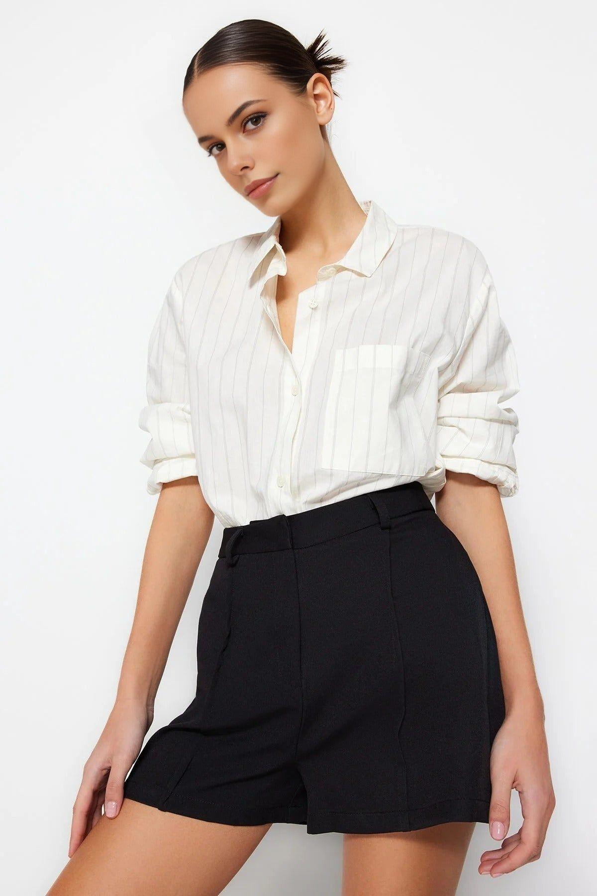 High Waist Woven Shorts with Seam Detail by WOVCOR