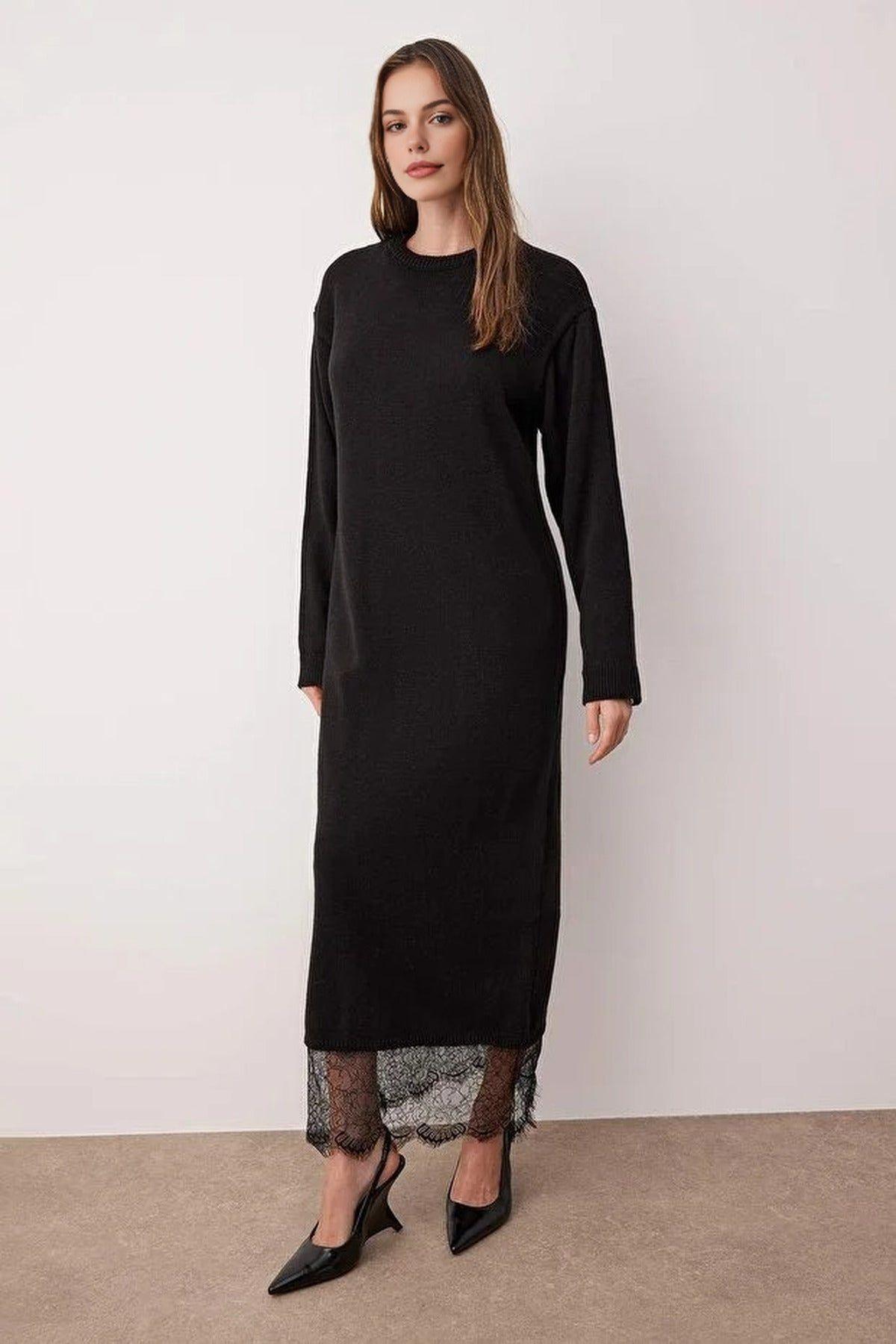 Knitted Maxi Dress with Lace Hem Detail by WOVCOR