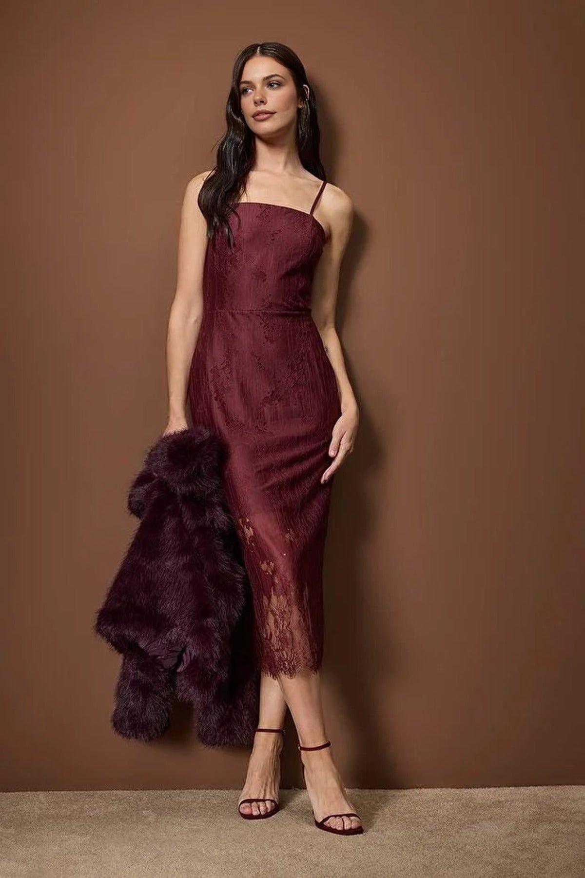 Lace Lined Midi Dress with Strappy Detail by WOVCOR
