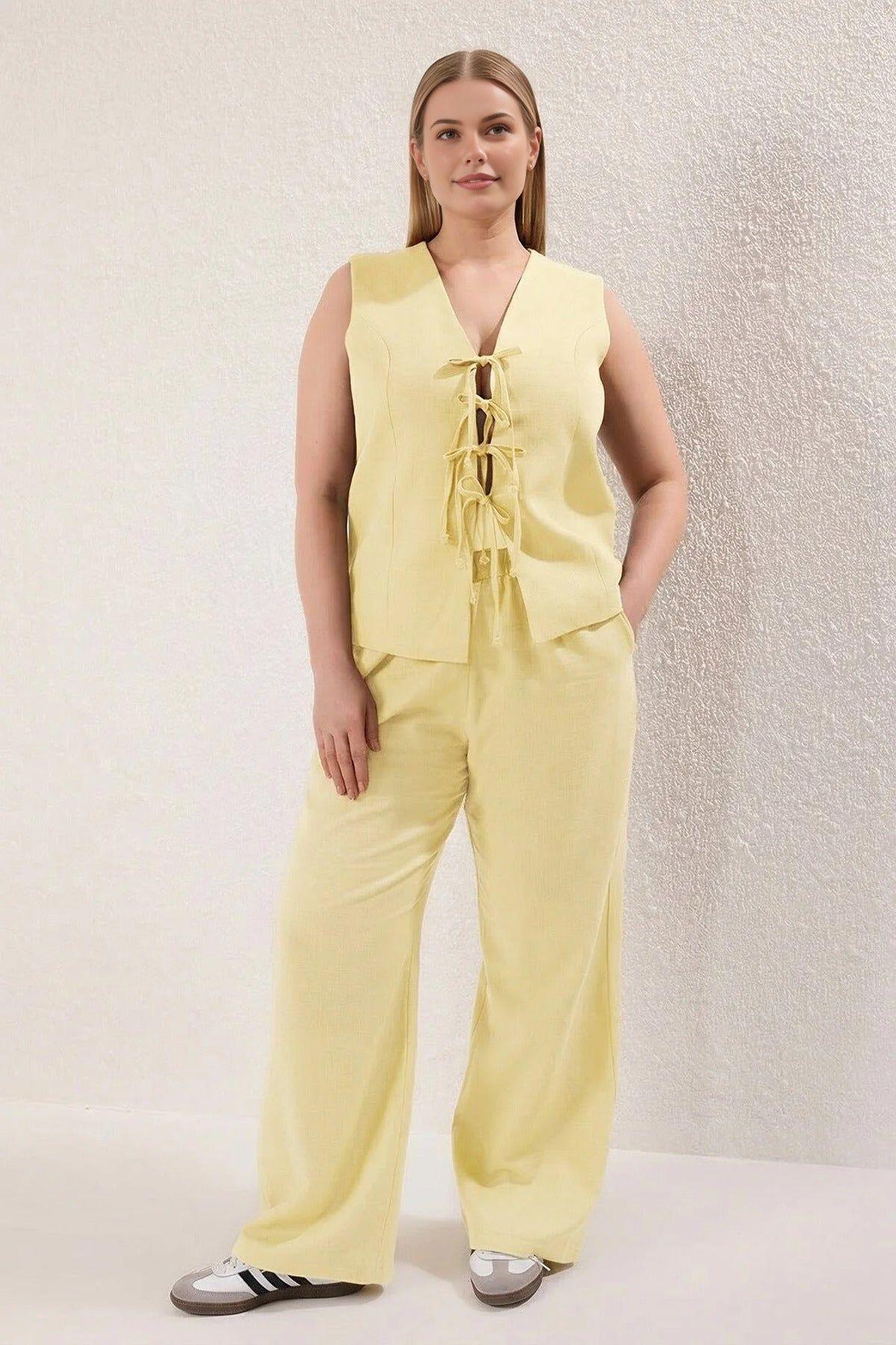 Lace Up Detail Sleeveless Top and Wide Leg Trouser Co-ord Set by WOVCOR
