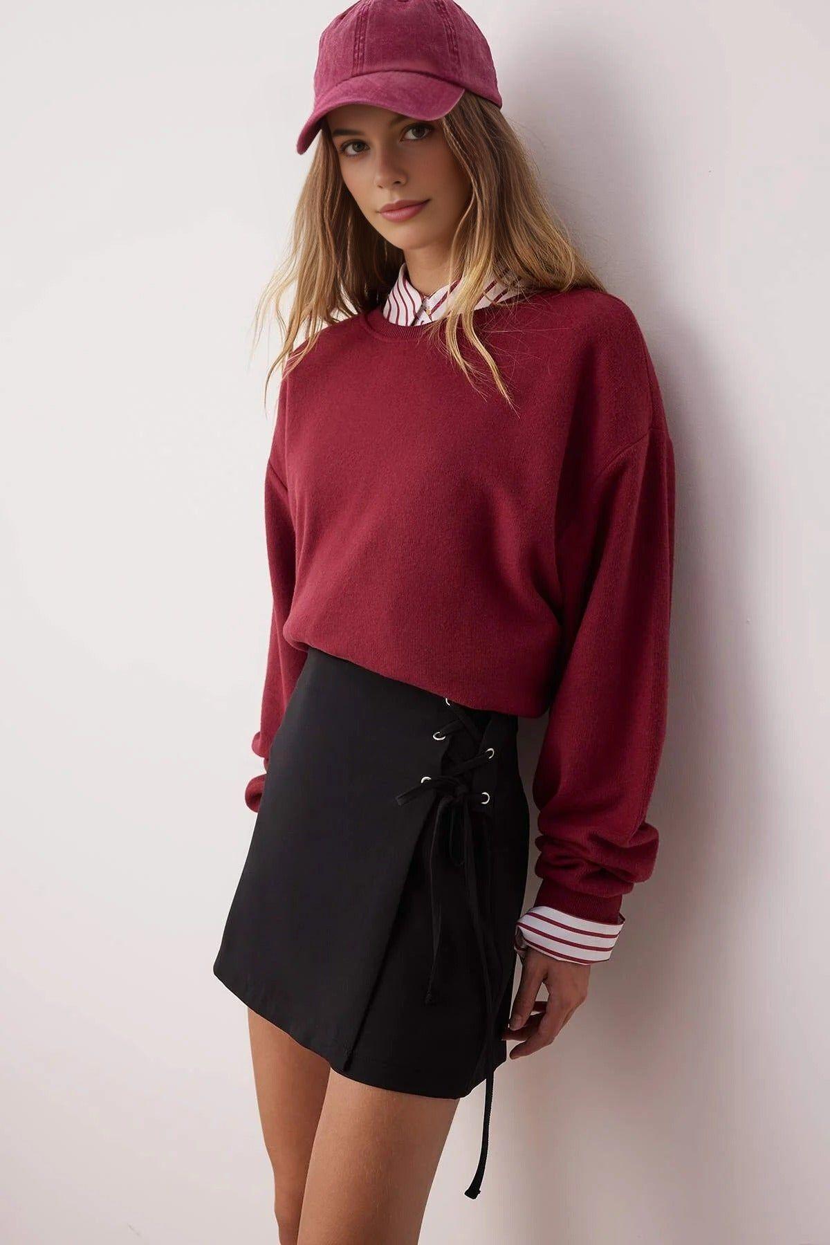 Lace-Up Woven Mini Skort with Eyelet Detail by WOVCOR