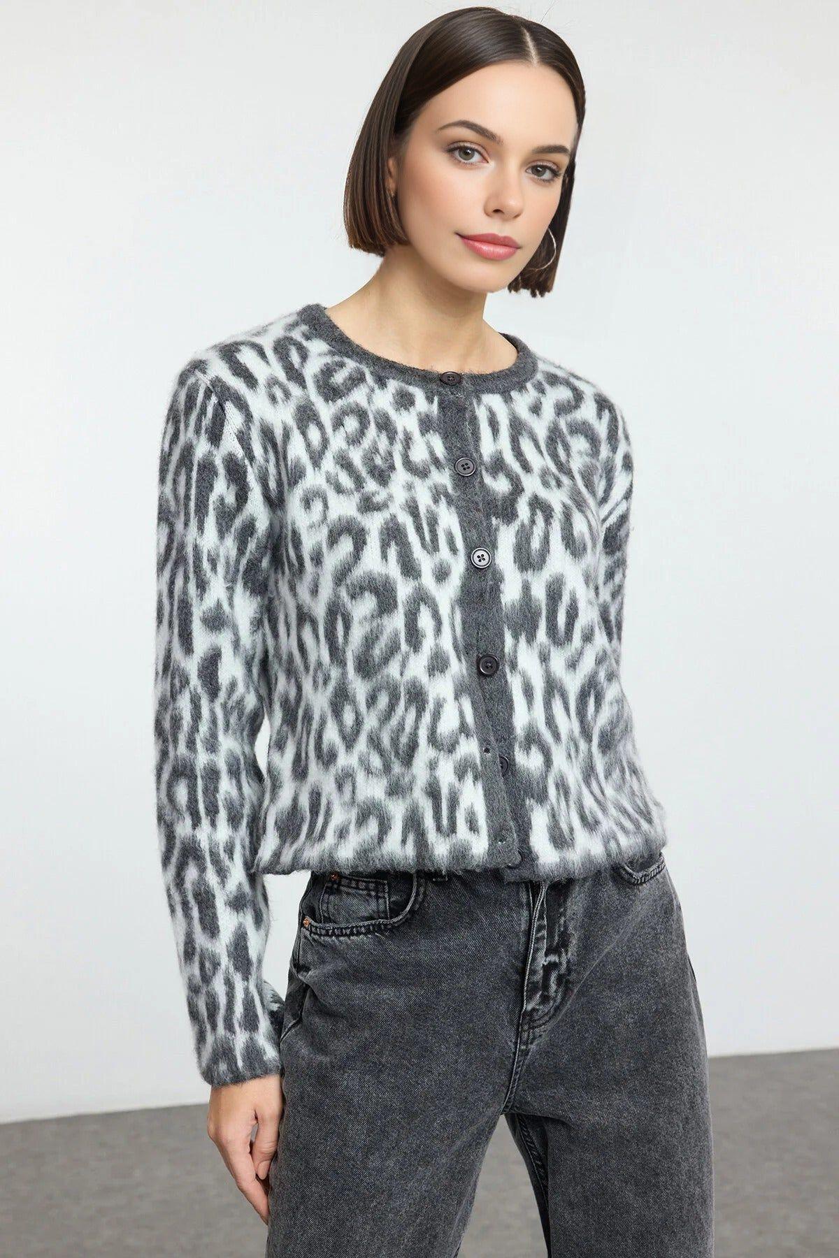 Leopard Print Knit Cardigan by WOVCOR