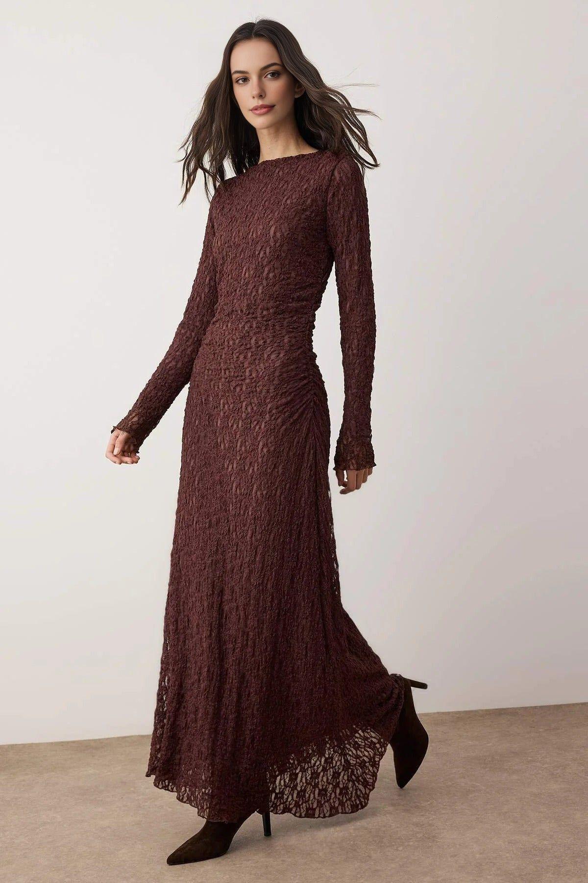 Lined Lace Knit Maxi Dress by WOVCOR