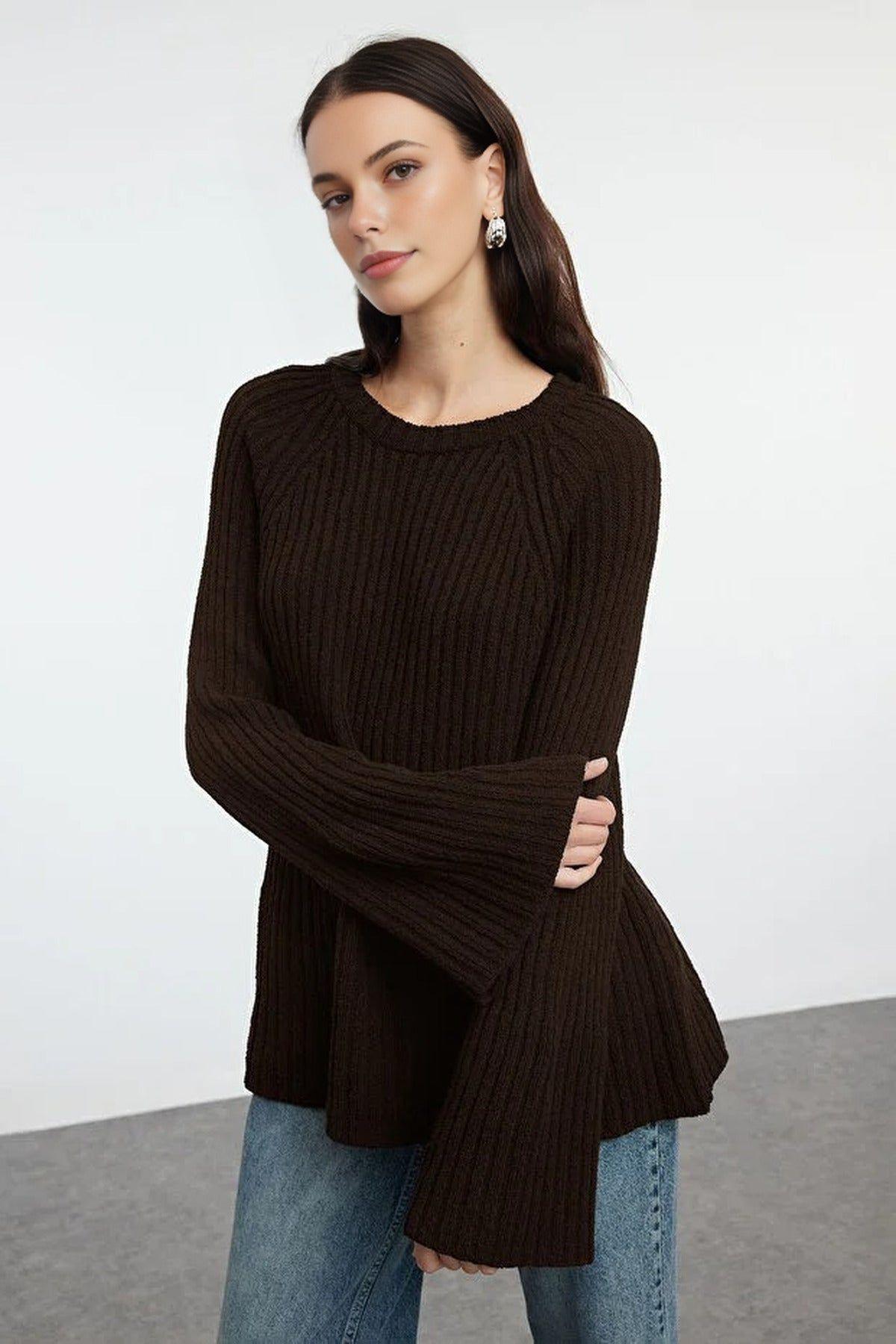 Loose Fit Ribbed Knit Sweater with Long Sleeves by WOVCOR