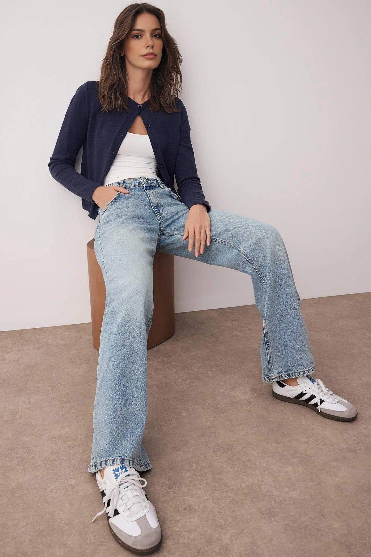 Low Waist Wide Leg Jeans Premium Denim Bottoms by WOVCOR
