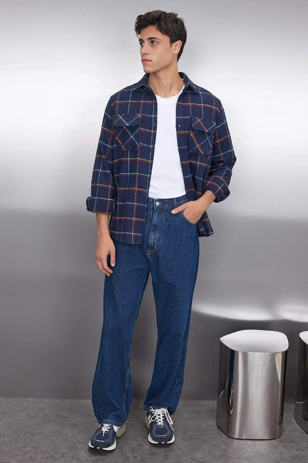Men’s Checked Fleece Overshirt with Double Chest Pockets by WOVCOR