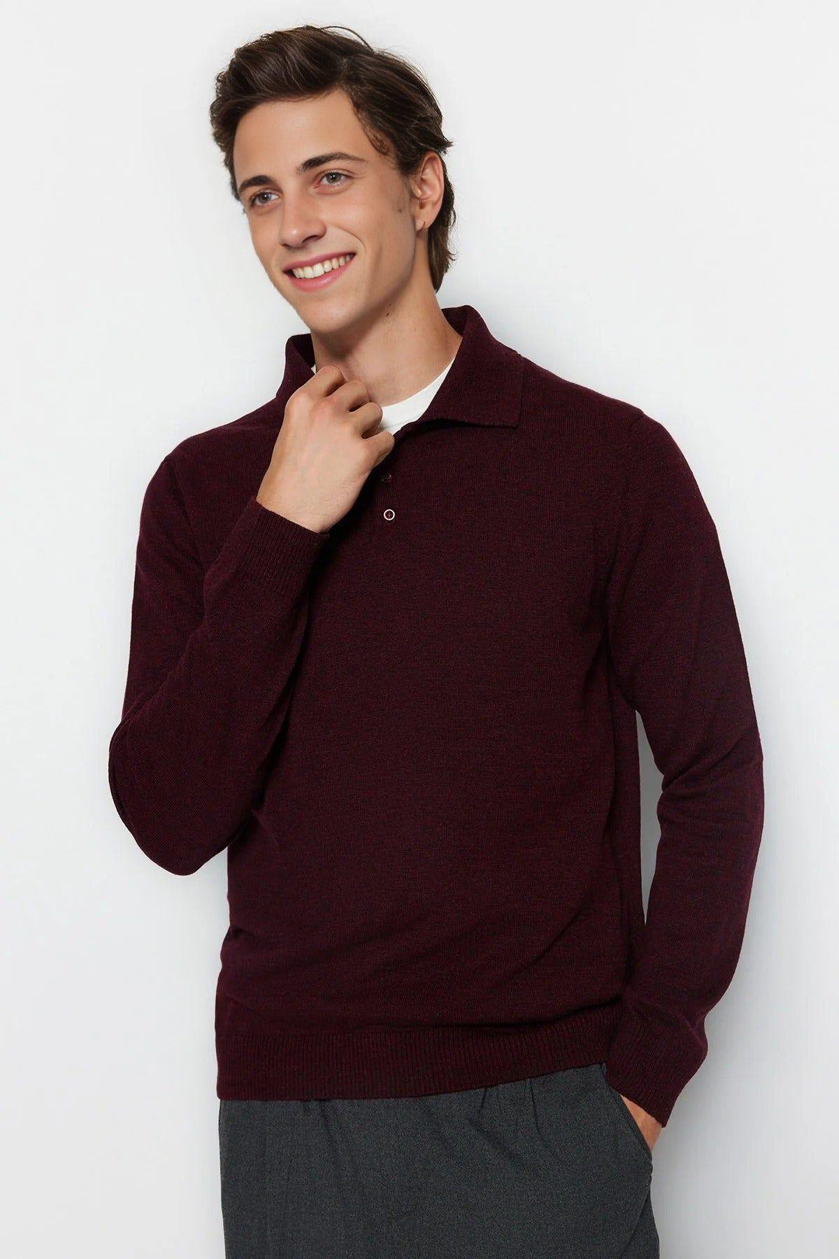 Men’s Polo Collar Buttoned Knit Sweater by WOVCOR
