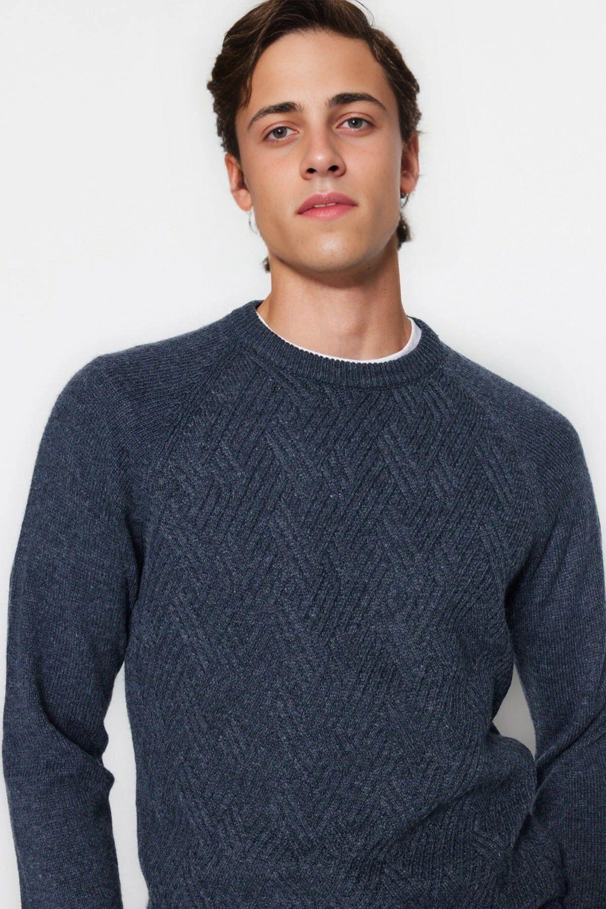 Men’s Raglan Sleeve Textured Knit Crew Neck Sweater by WOVCOR