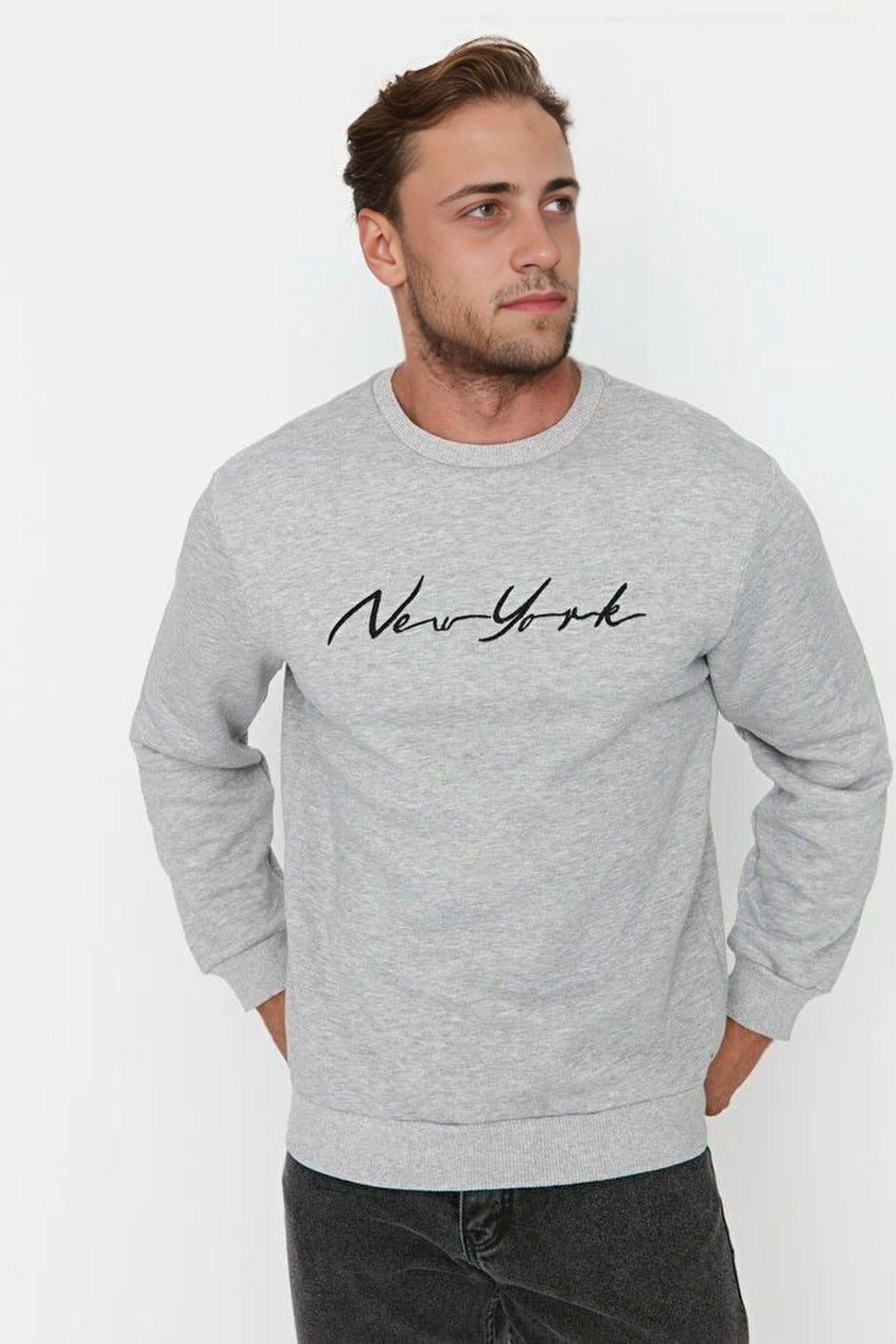 Men's Regular Fit Embroidered Crew Neck Sweatshirt by WOVCOR