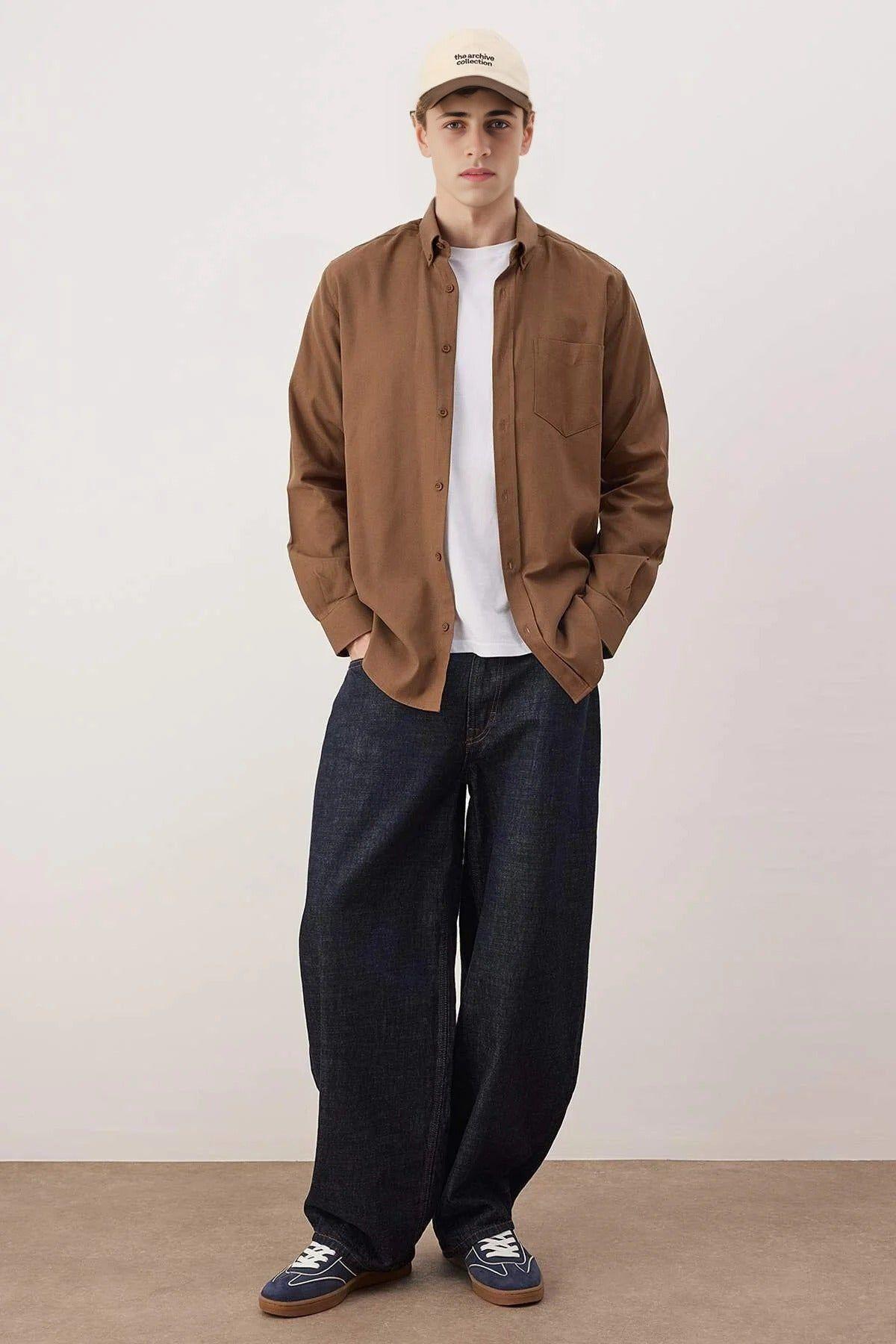 Men’s Regular Fit Gabardine Textured Button-Up Shirt by WOVCOR