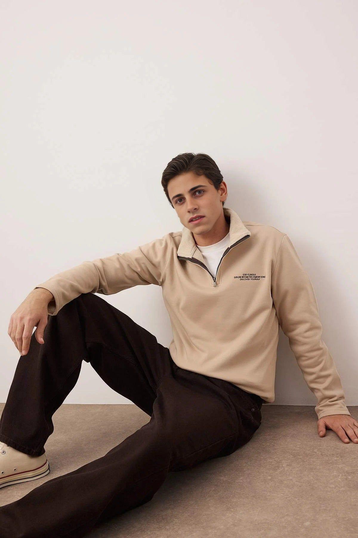 Men’s Regular Fit Slogan Half Zip Sweatshirt by WOVCOR