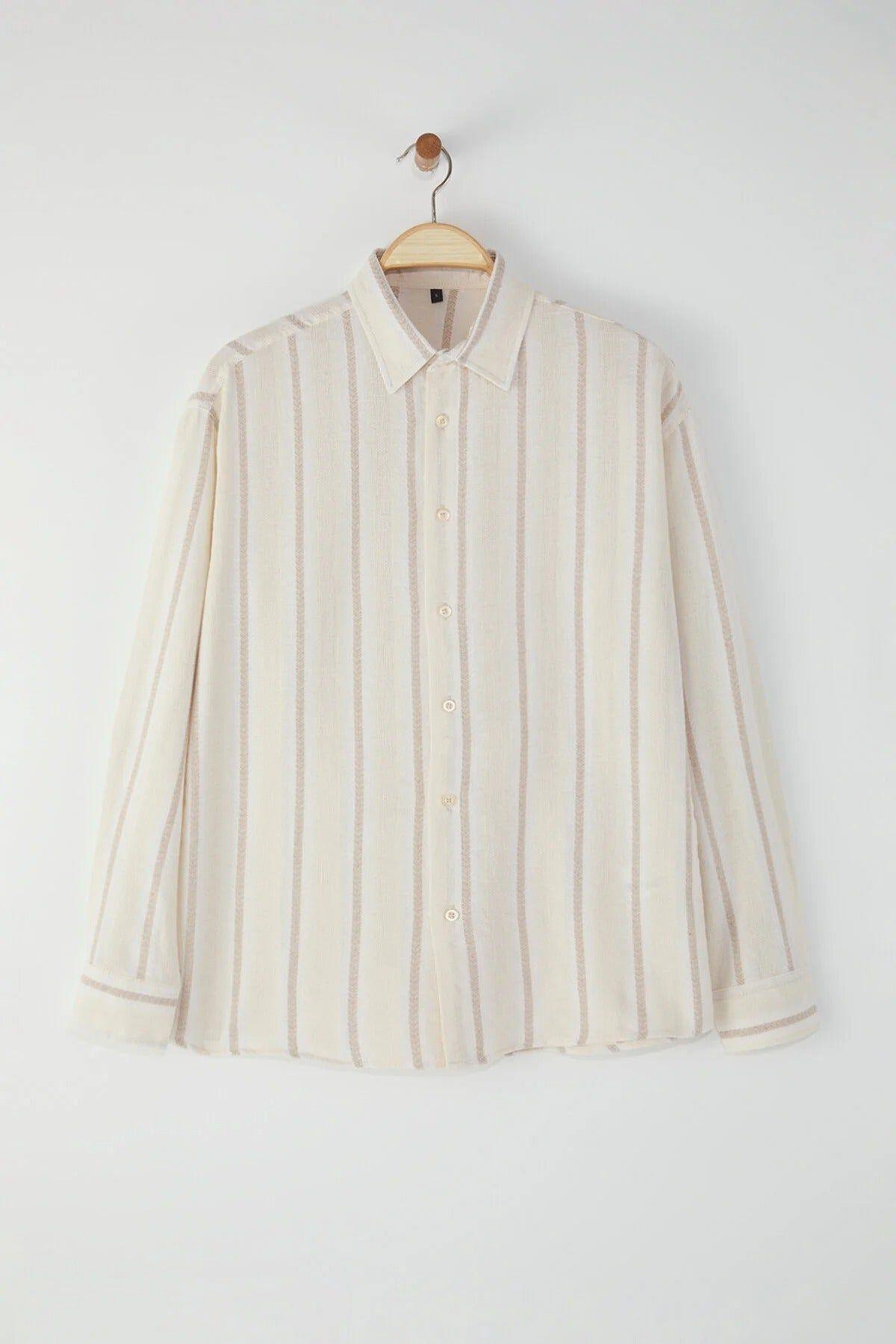 Men’s Regular Fit Textured Stripe Button-Up Shirt by WOVCOR