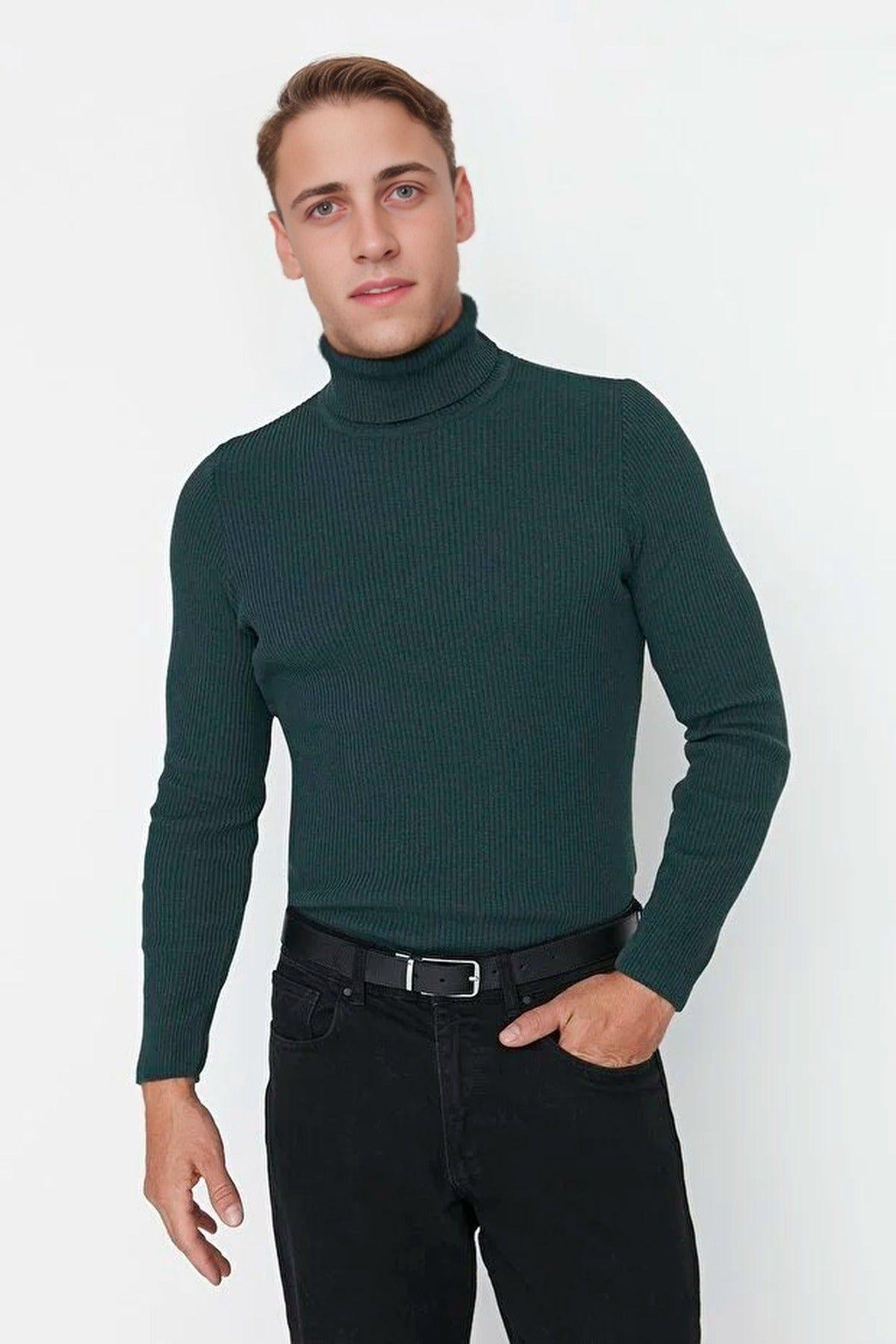Men’s Slim Fit Ribbed Turtleneck Knit Sweater by WOVCOR