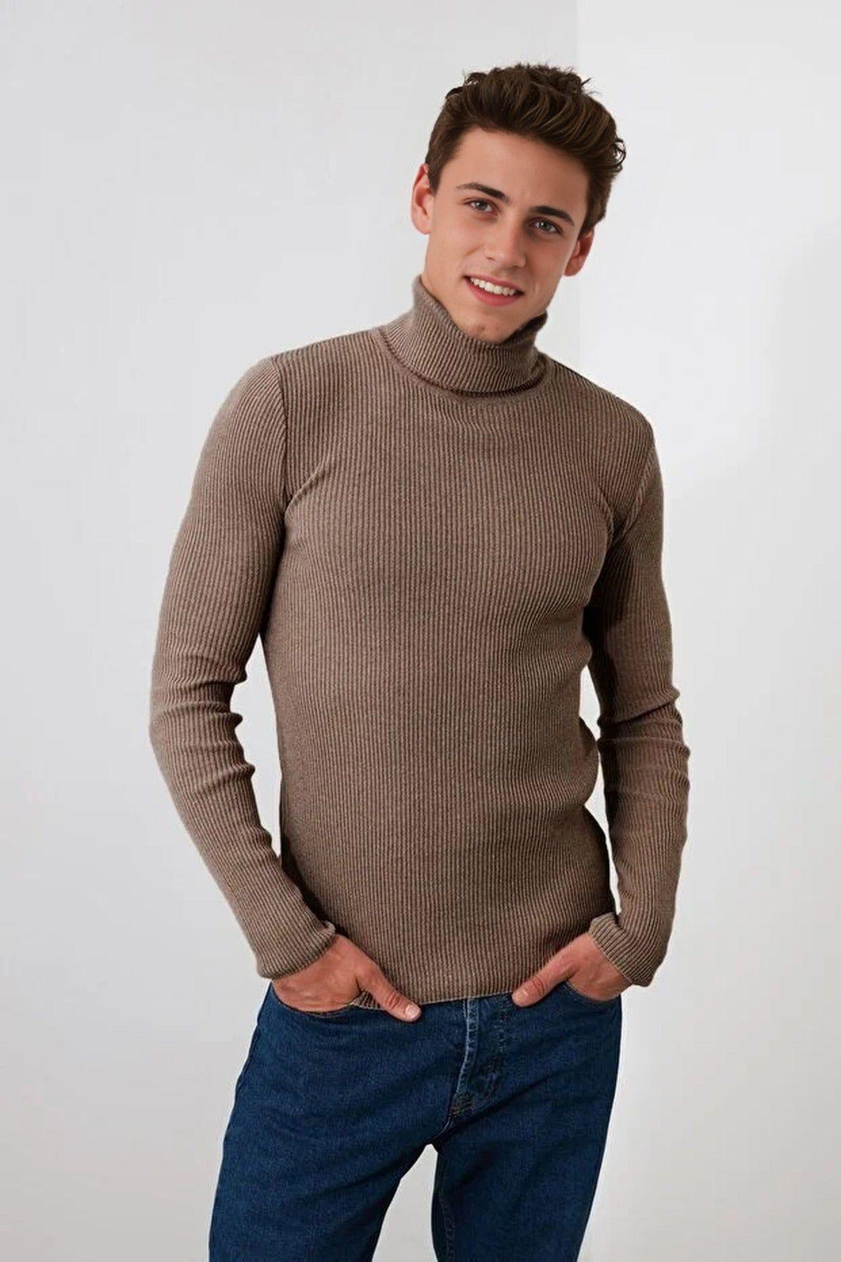 Men’s Slim Fit Ribbed Turtleneck Knit Sweater by WOVCOR