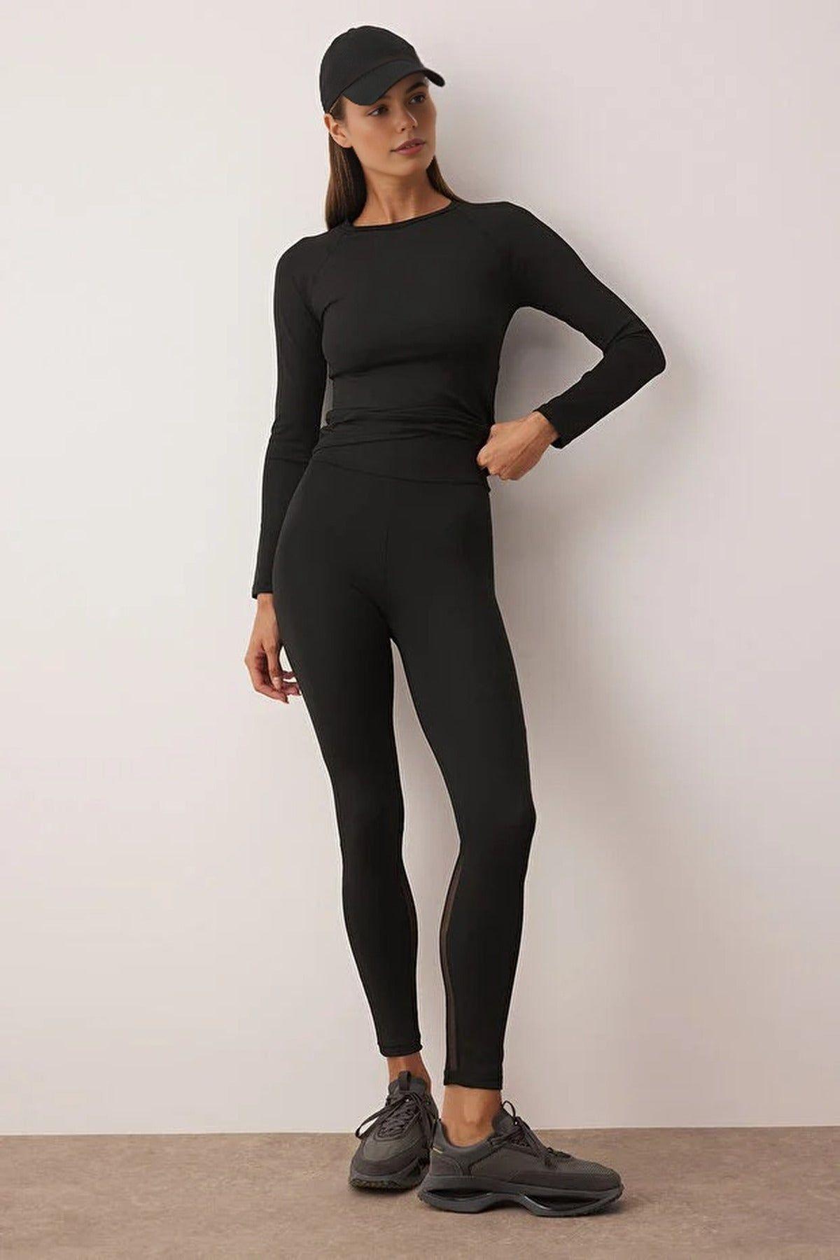 Mesh Panel Full-Length High-Rise Sports Leggings by WOVCOR