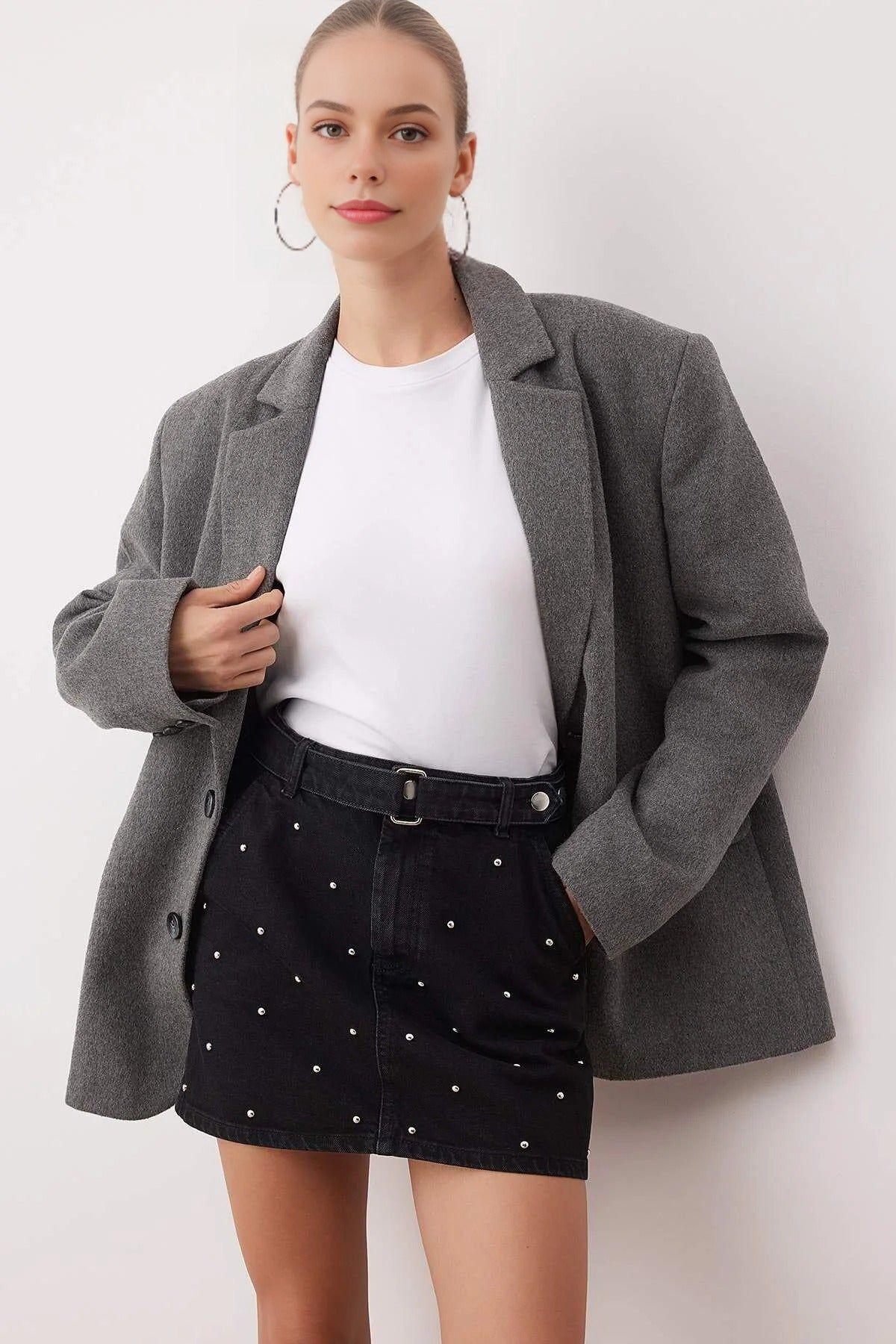 Mini Denim Skirt with Accessory Detail by WOVCOR