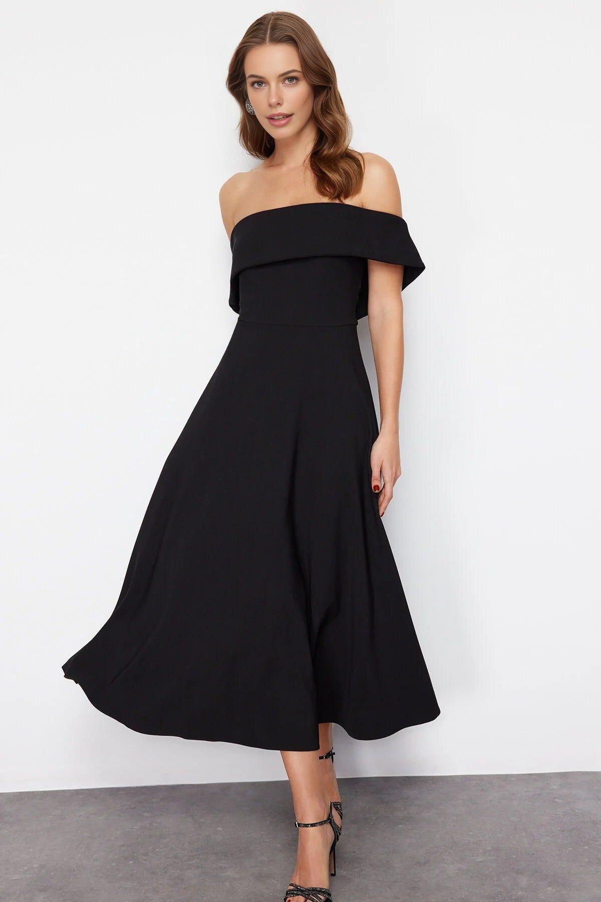 Off-Shoulder Midi Dress by WOVCOR