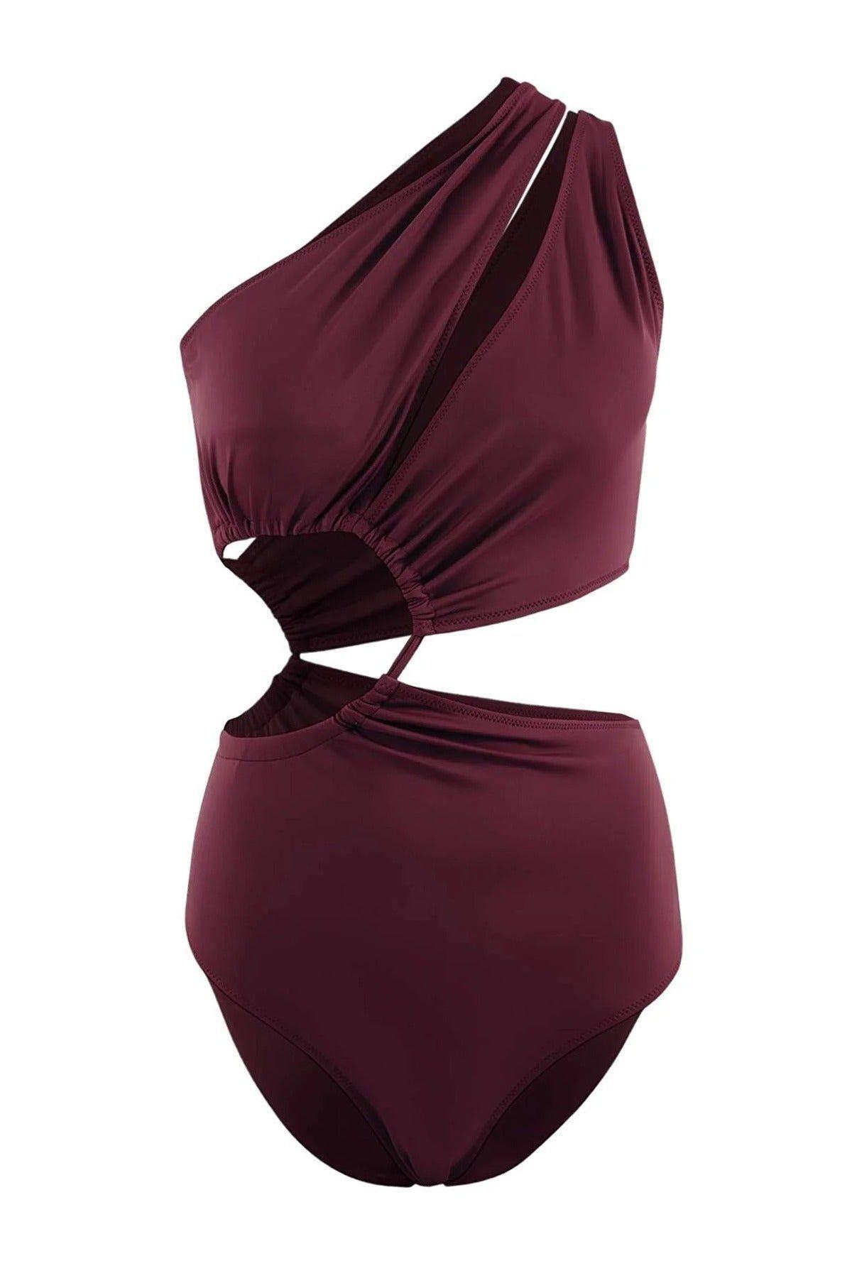 One Shoulder Cut Out Detail Swimsuit by WOVCOR