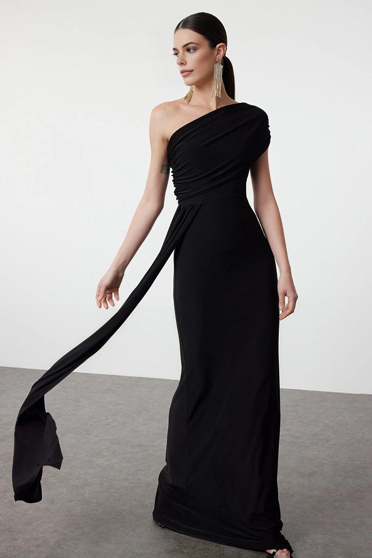 One Shoulder Draped Maxi Evening Dress by WOVCOR