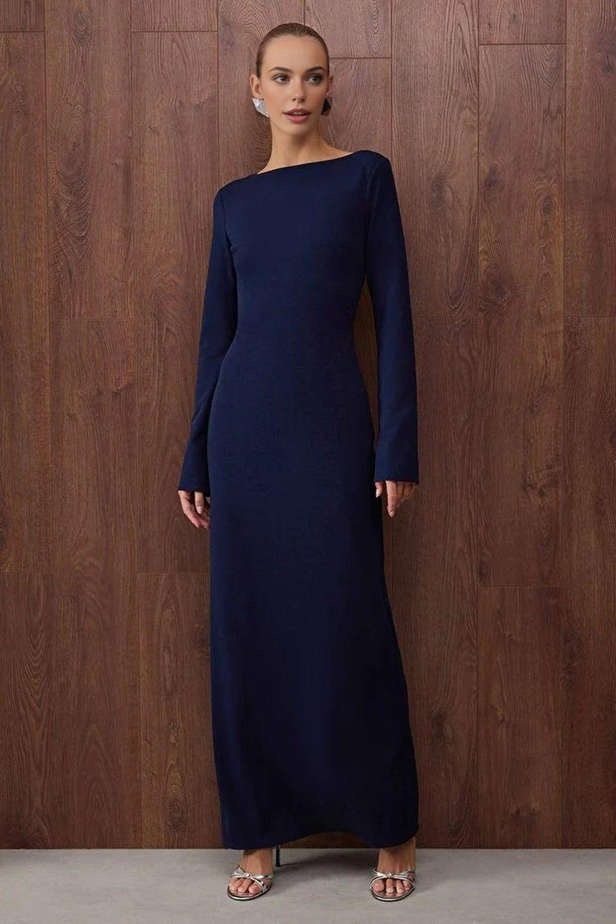 Open Back Long Sleeve Maxi Evening Dress by WOVCOR