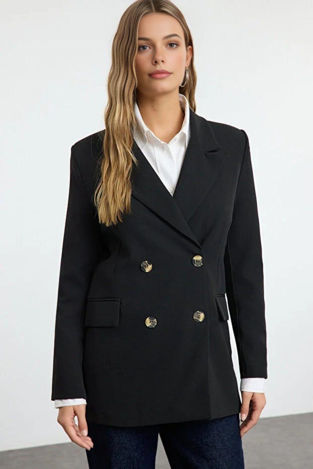 Oversized Double-Breasted Tailored Woven Blazer Jacket by WOVCOR