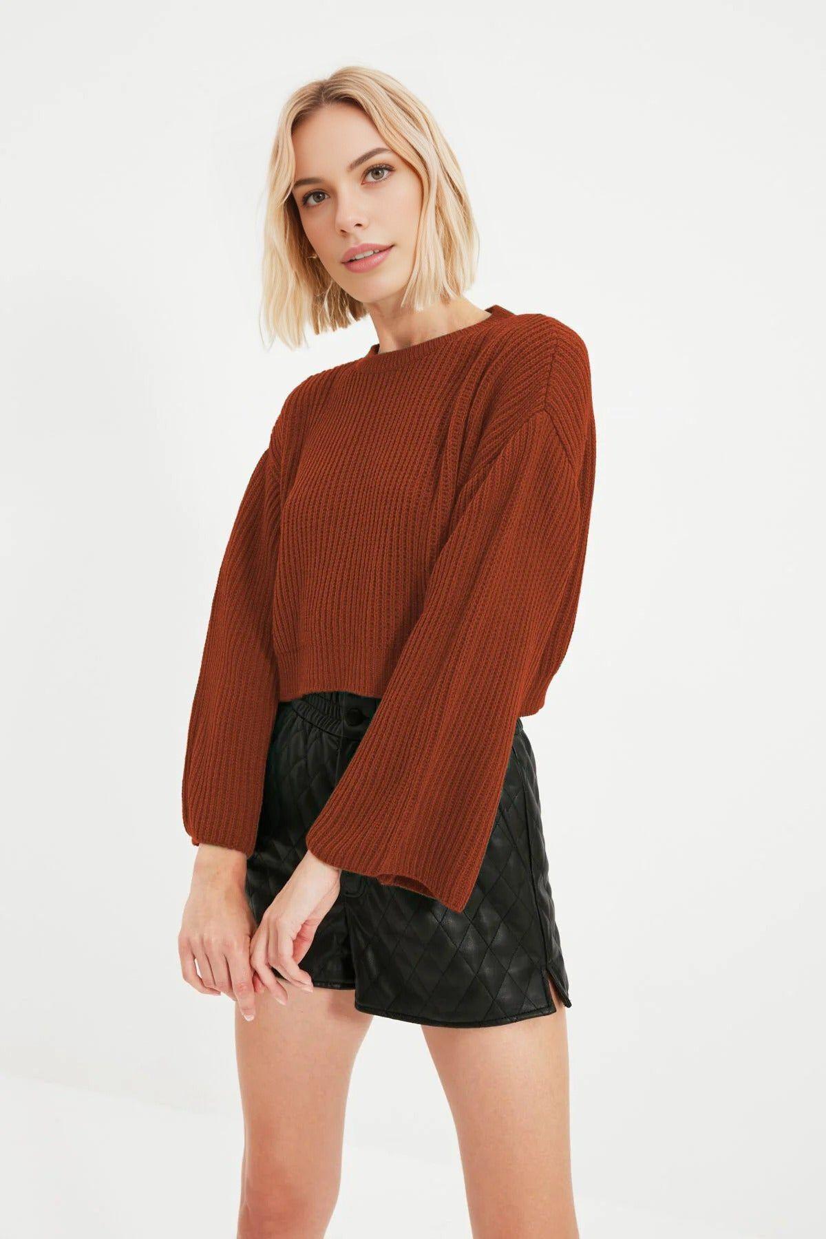 Oversized Knit Crop Sweater With Spanish Sleeve by WOVCOR