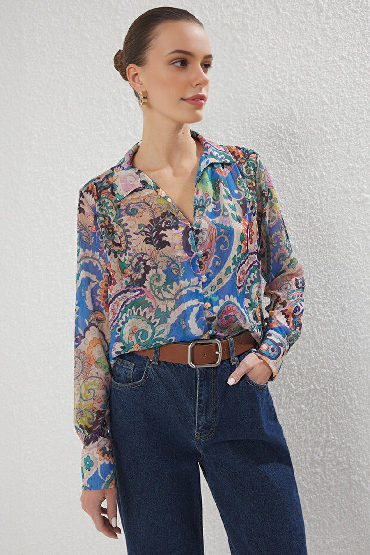 Oversized Patterned Lightweight Chiffon Shirt by WOVCOR Oversized Patterned Lightweight Chiffon Shirt by WOVCOR