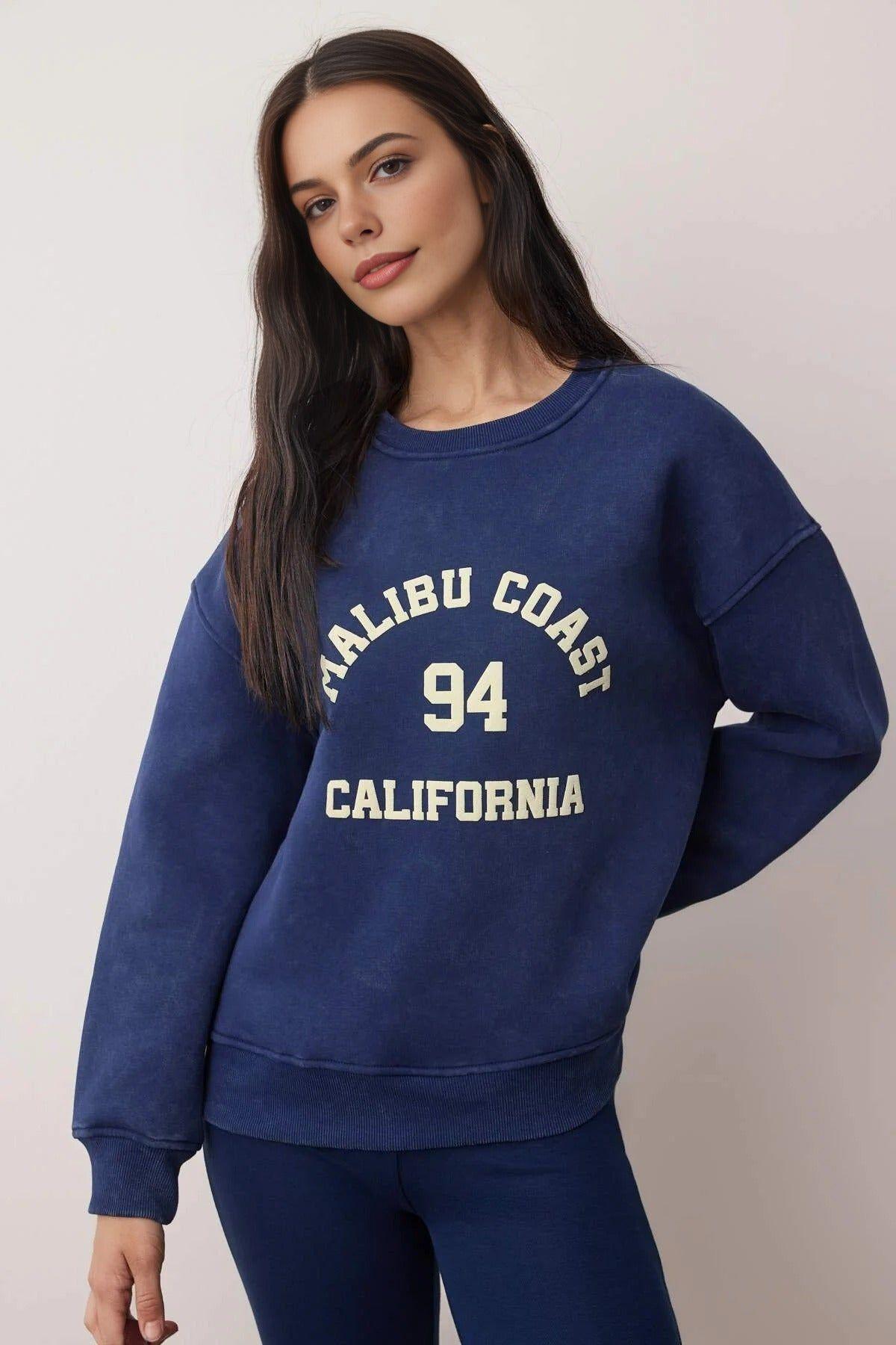 Oversized Printed Washed Fleece-Lined Knit Sweatshirt by WOVCOR