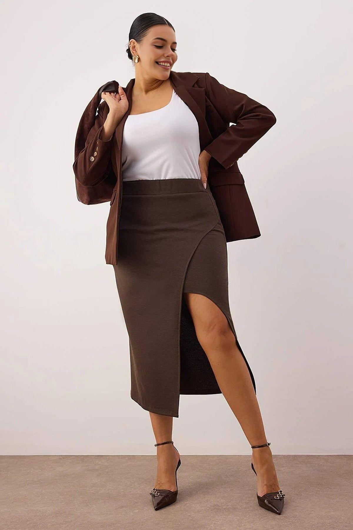 Plain Split Hem Midi Pencil Skirt by WOVCOR