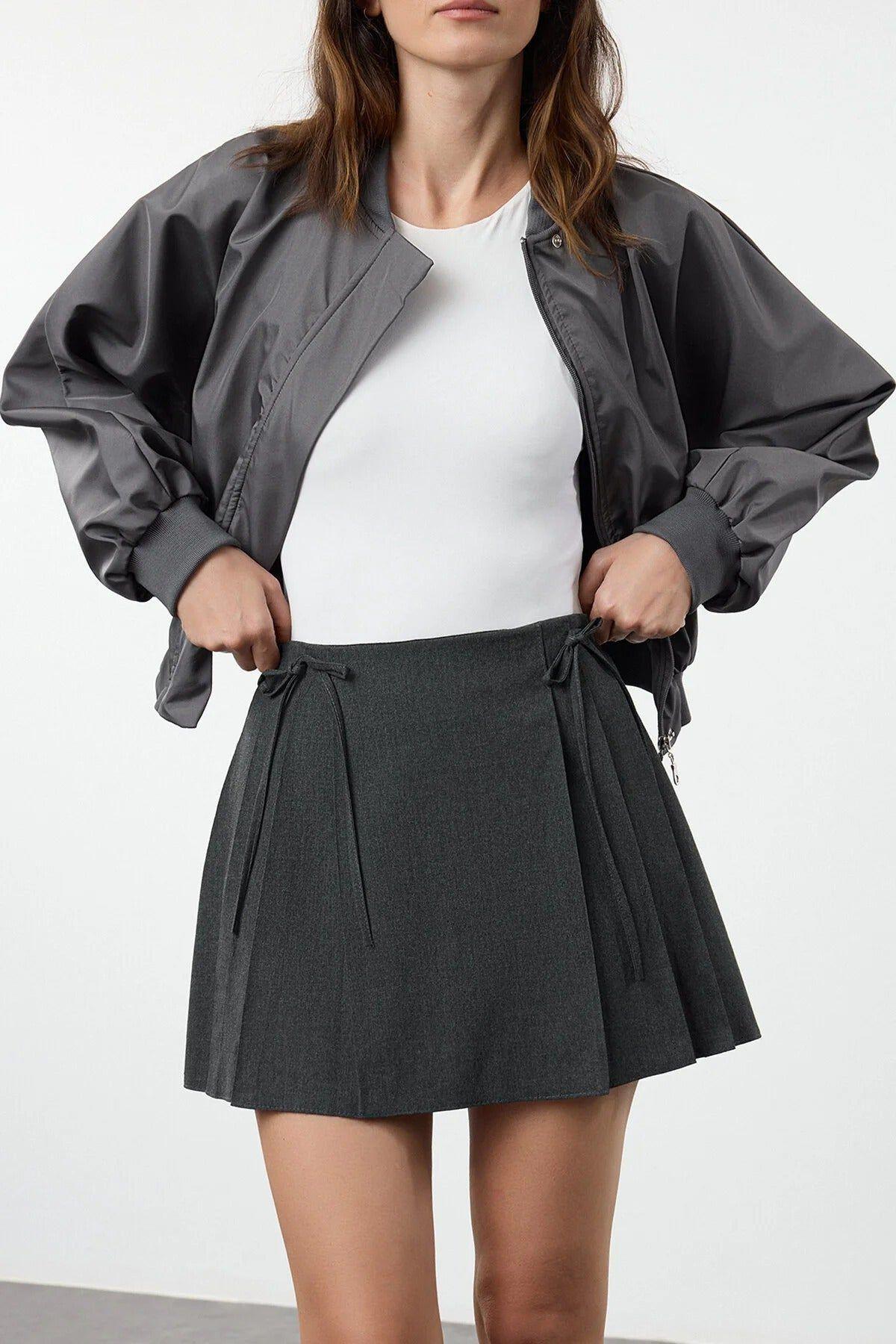 Pleated Mini Woven Skirt with Tie Detail by WOVCOR