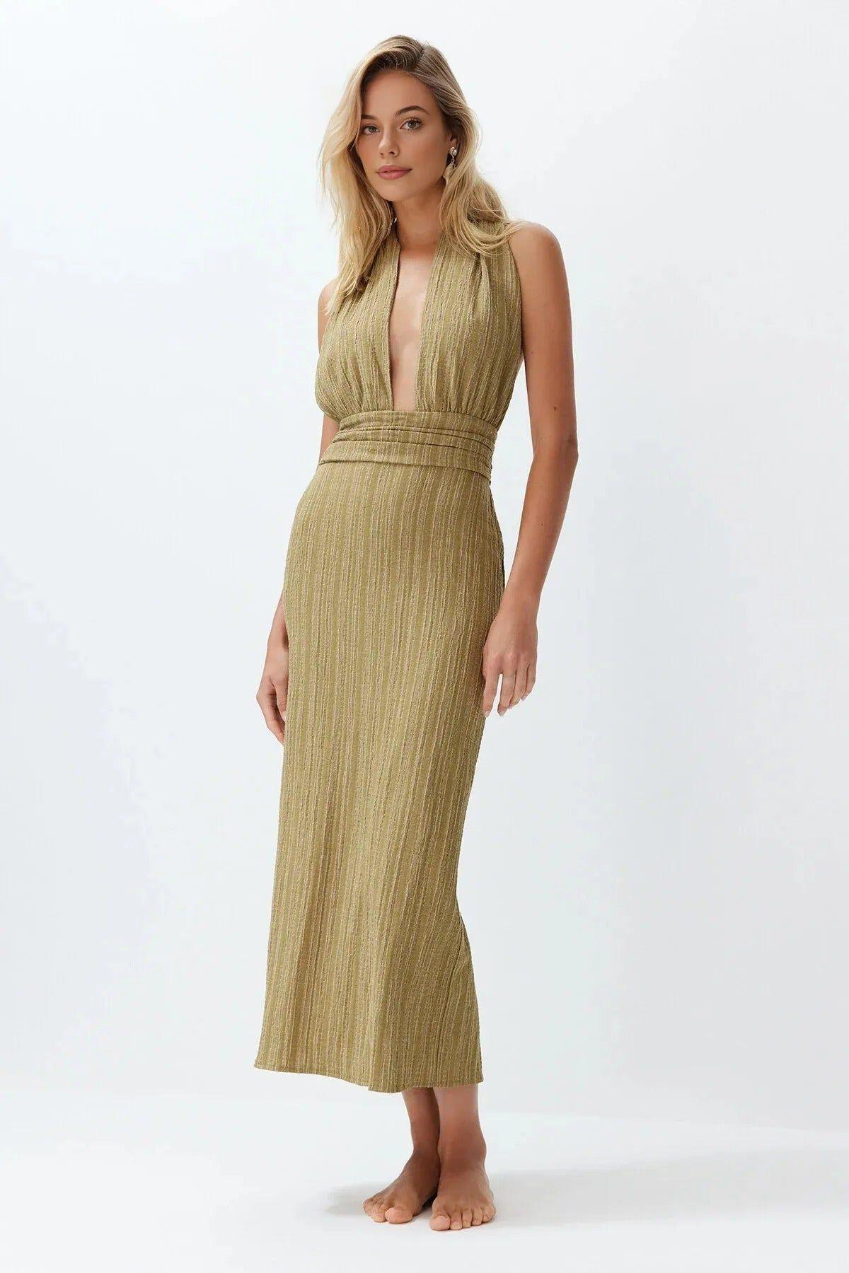 Plunge Halterneck Ribbed Maxi Beach Dress by WOVCOR