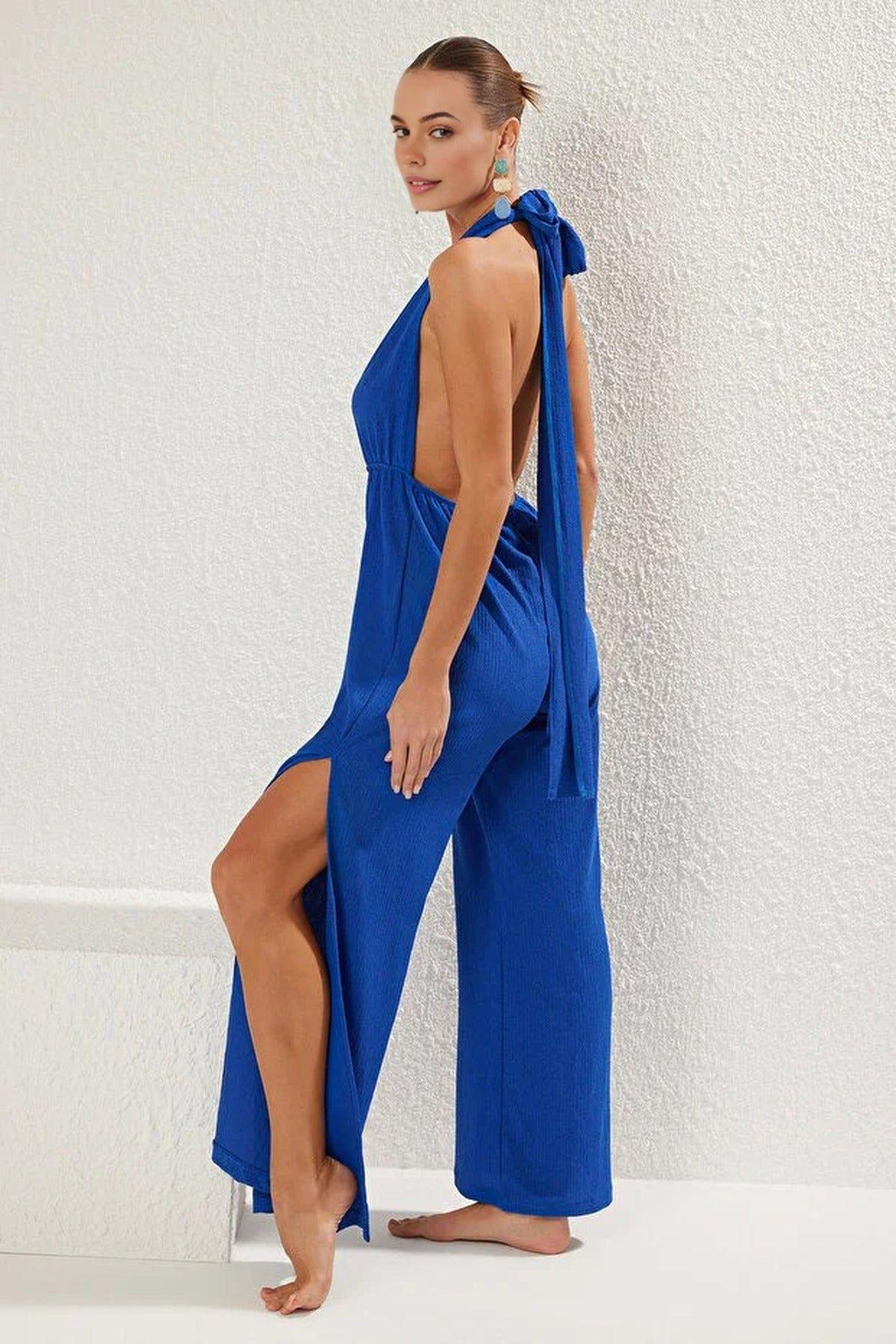 Plunge Tie Waist Wide Leg Jumpsuit by WOVCOR