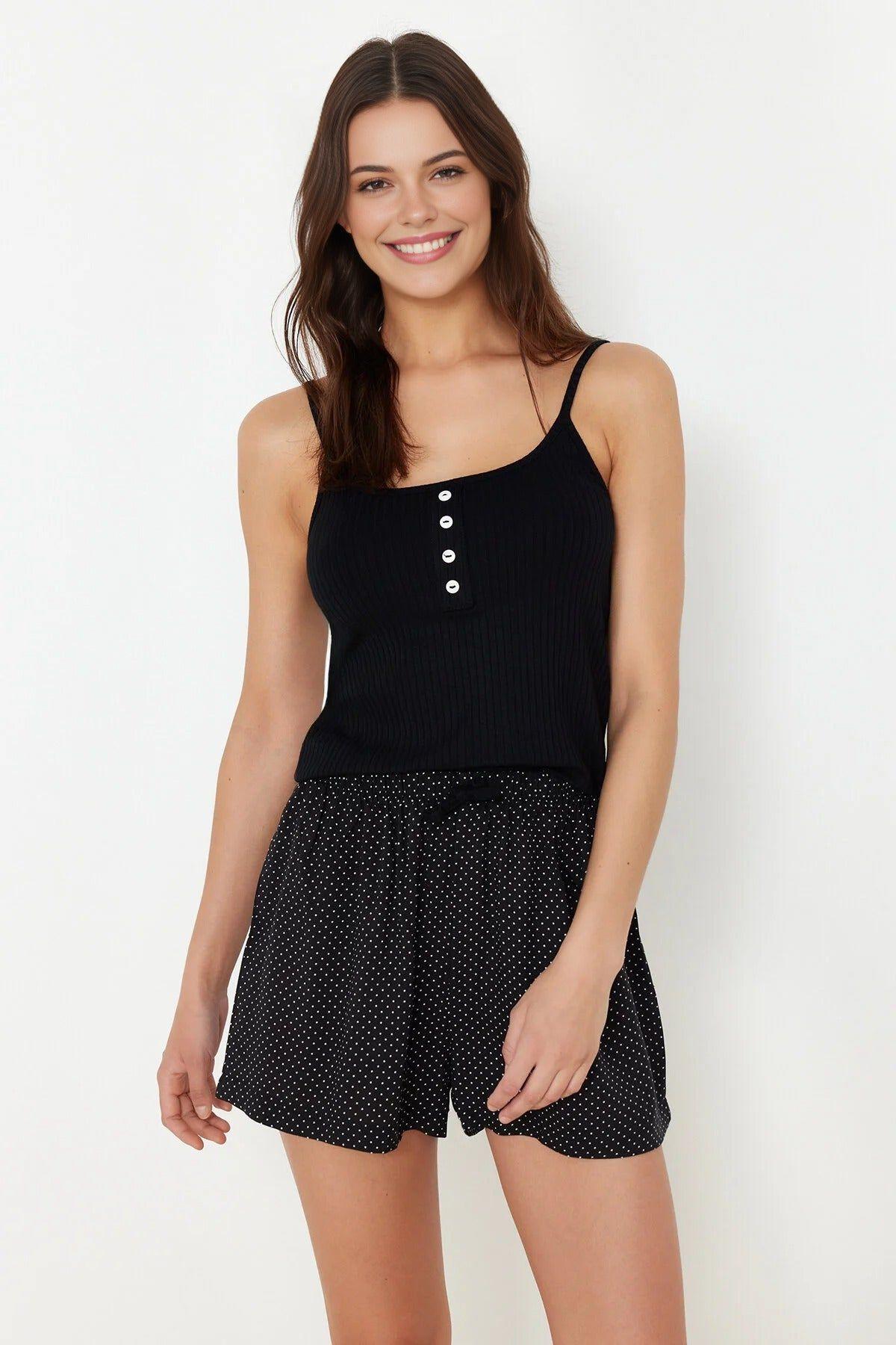 Polka Dot Button Detail Cami Strap Short Pyjama by WOVCOR