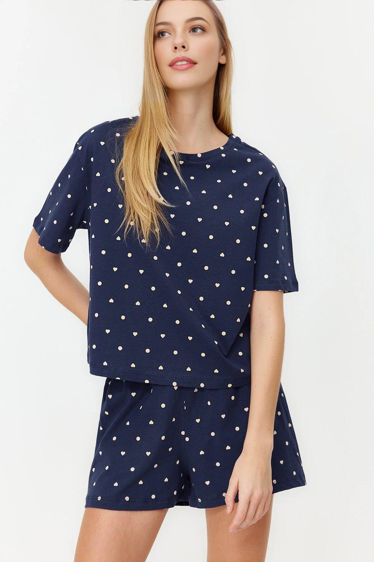 Polka Dot and Heart Print Short Pyjama Set by WOVCOR