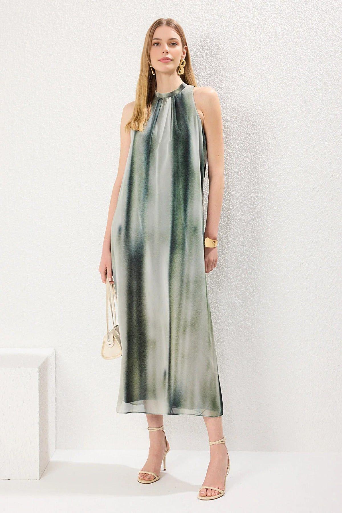 Printed High Neck Sleeveless Midi Dress by WOVCOR