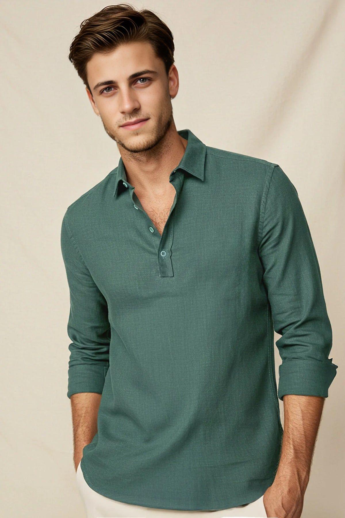 Regular Fit Long Sleeve Half Placket Shirt by WOVCOR Regular Fit Long Sleeve Half Placket Shirt by WOVCOR