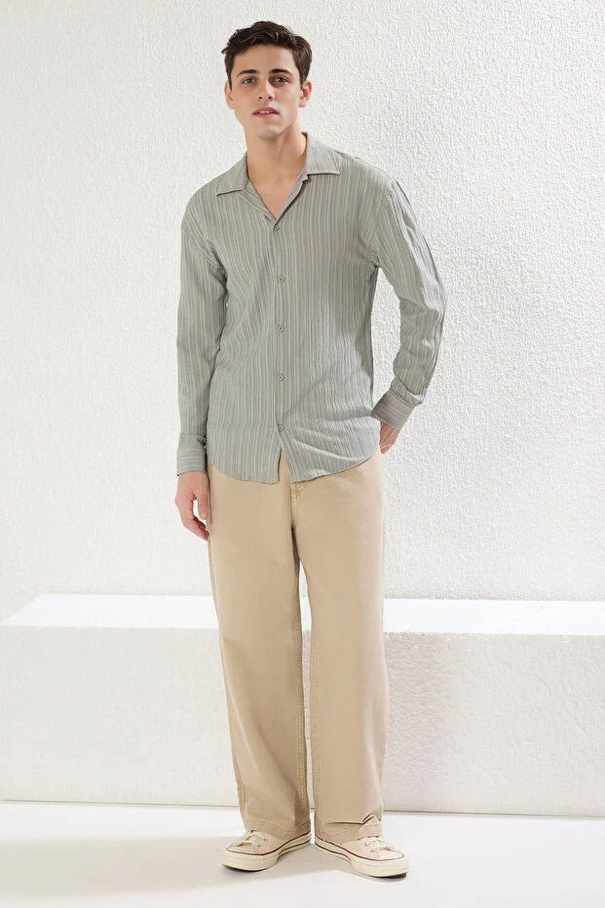 Regular Fit Long Sleeve Textured Button-Up Shirt by WOVCOR
