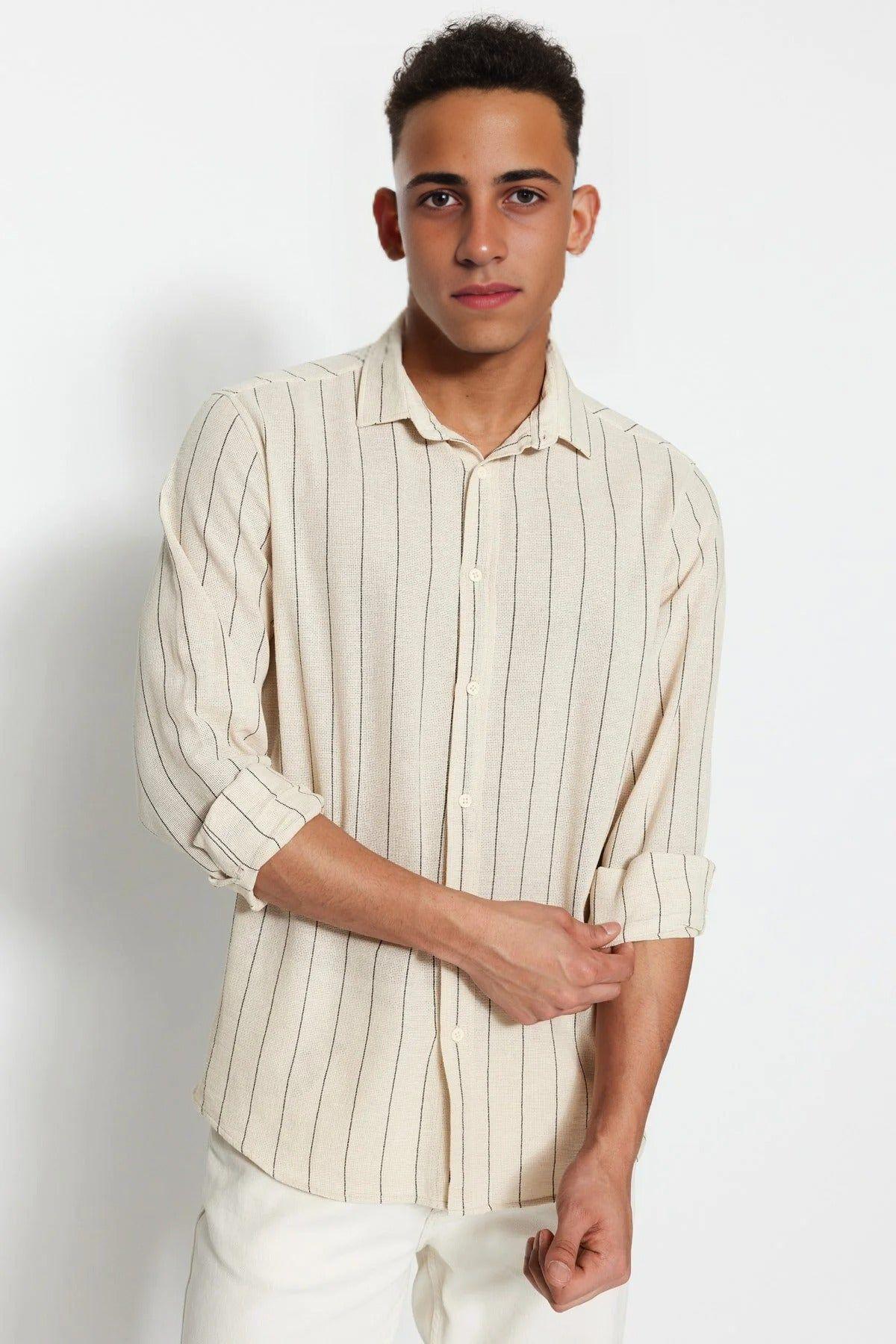 Regular Fit Long Sleeve Vertical Stripe Shirt by WOVCOR