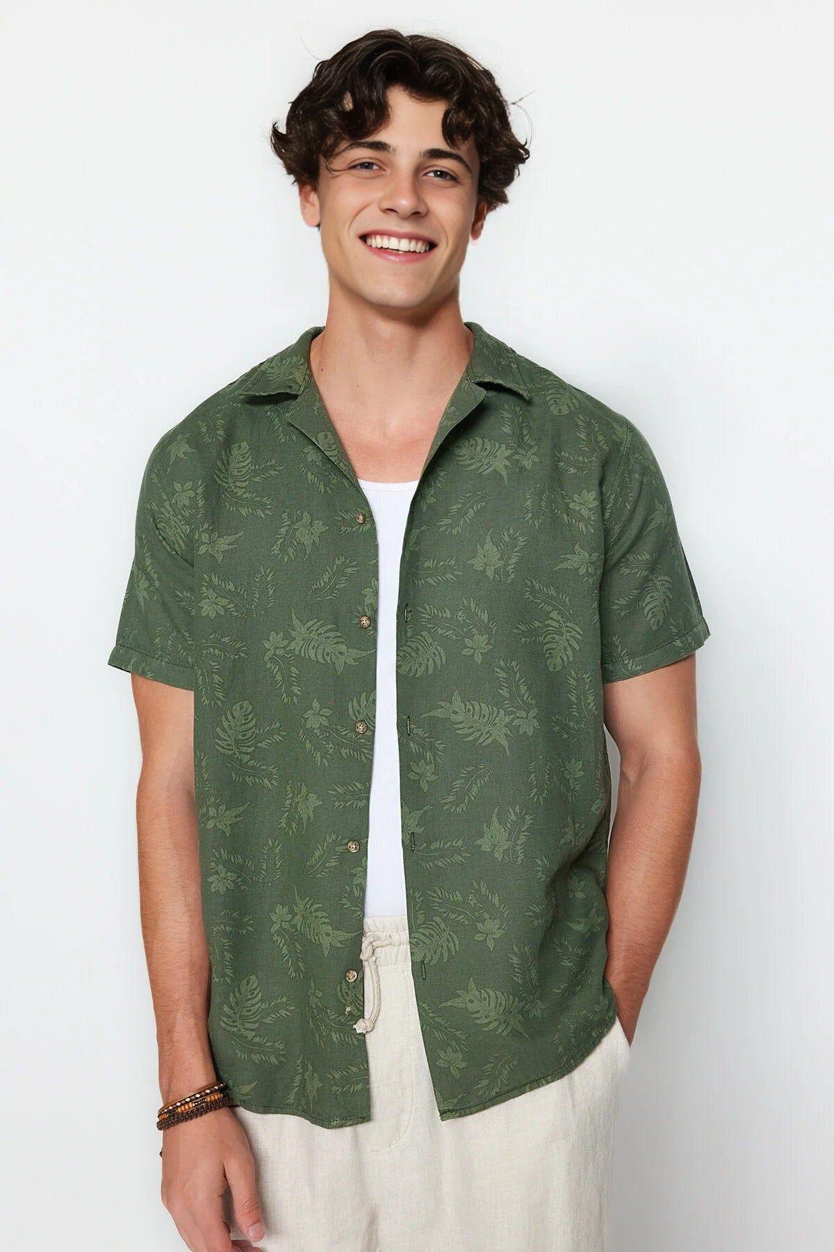 Regular Fit Short Sleeve Printed Open Collar Shirt by WOVCOR