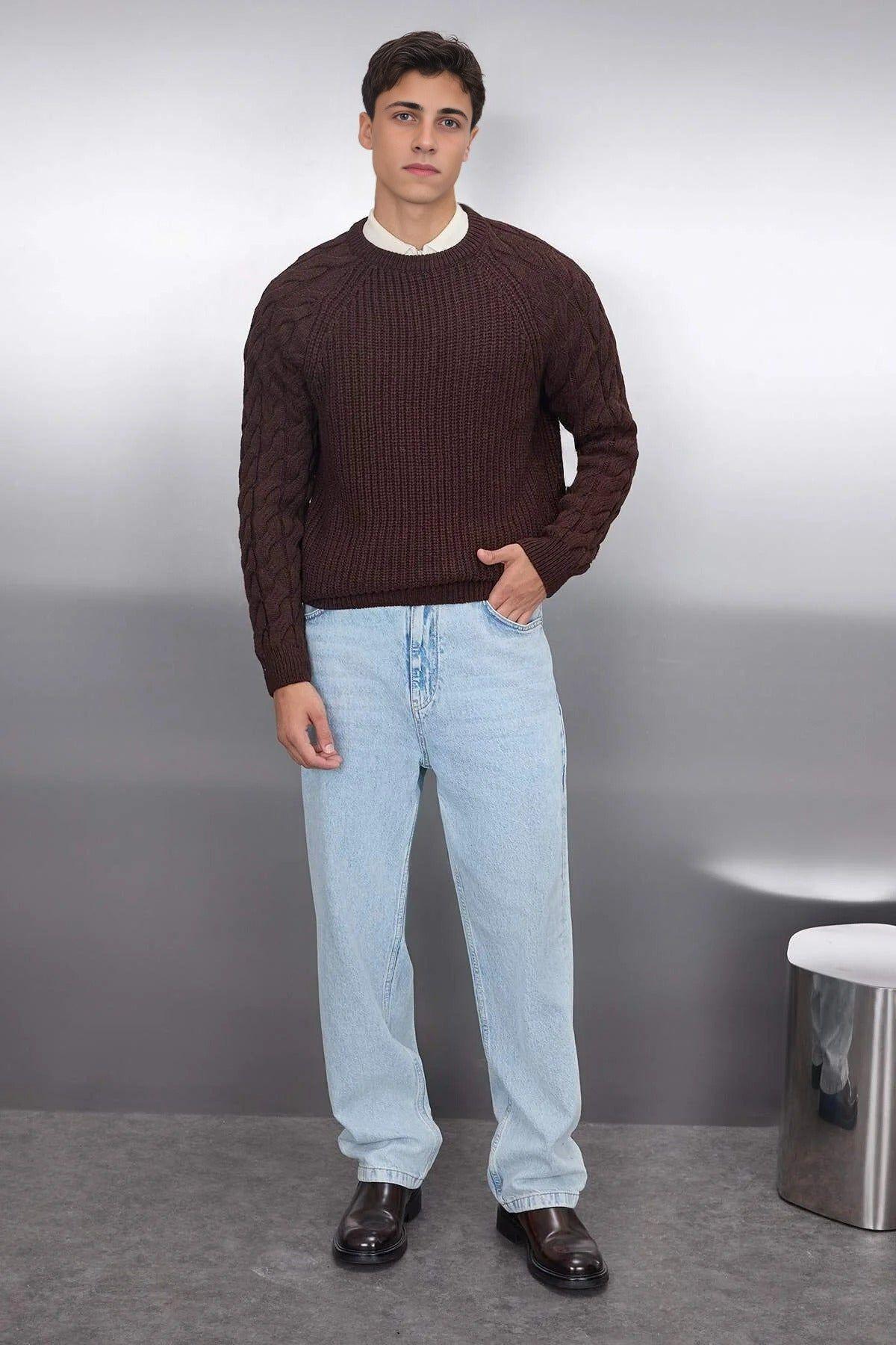 Regular Fit Textured Cable Knit Sweater by WOVCOR