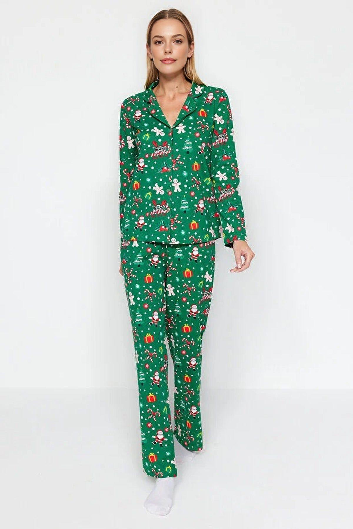Reindeer Print Long Sleeve Top & Wide Leg Lounge Pyjama Set by WOVCOR