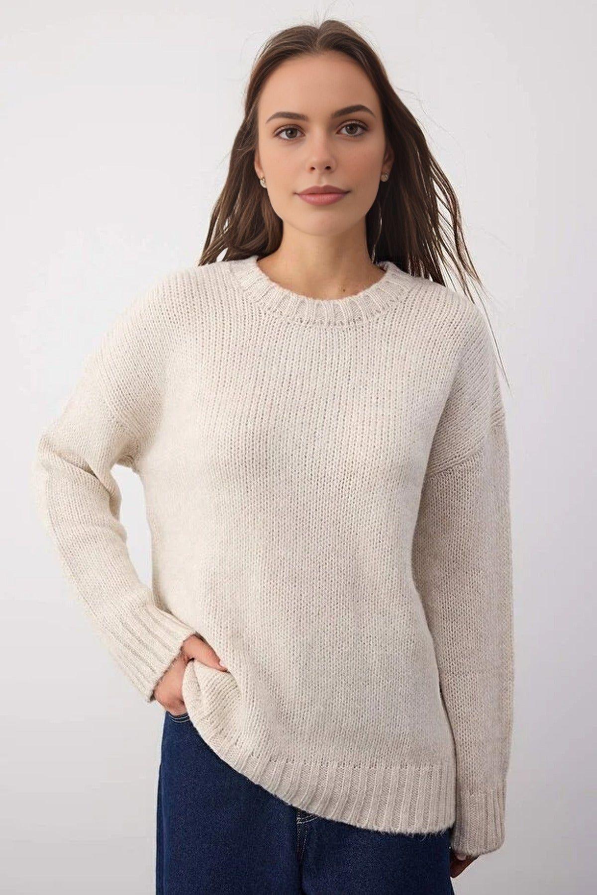 Rib-Knit Relaxed Fit Crew Neck Jumper by WOVCOR