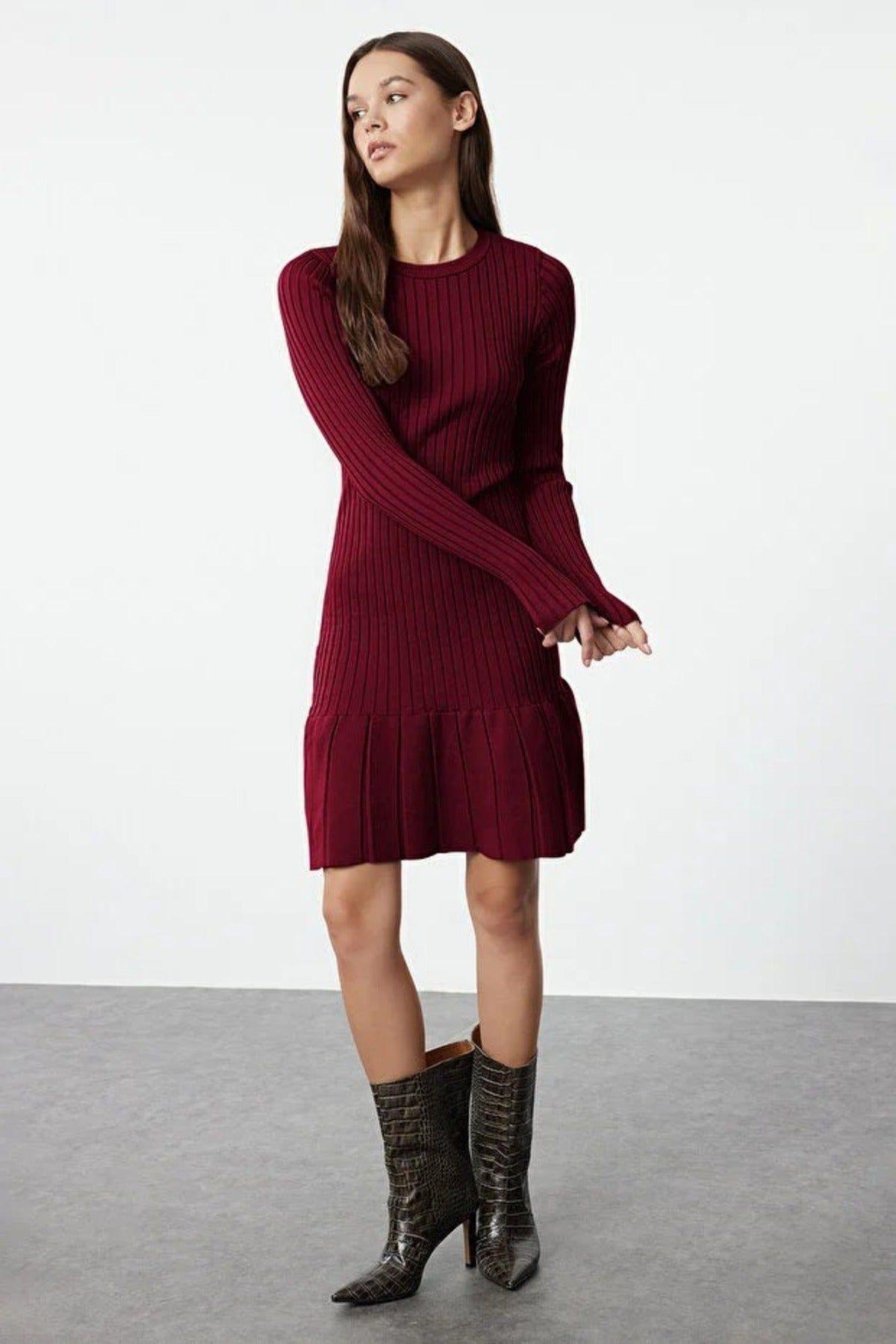 Ribbed Pleated Mini Knit Dress by WOVCOR