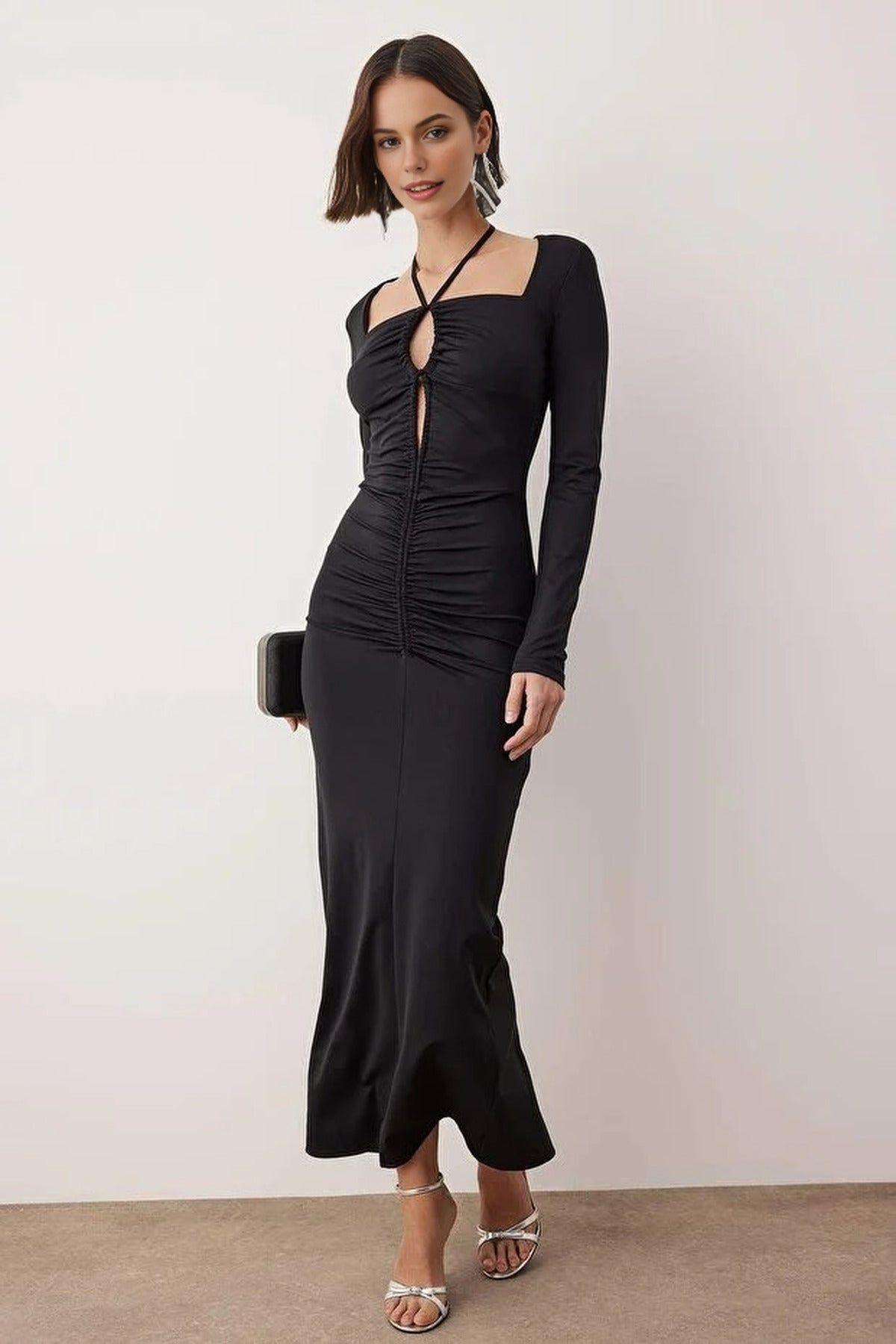 Ruched Halter Neck Maxi Evening Dress by WOVCOR